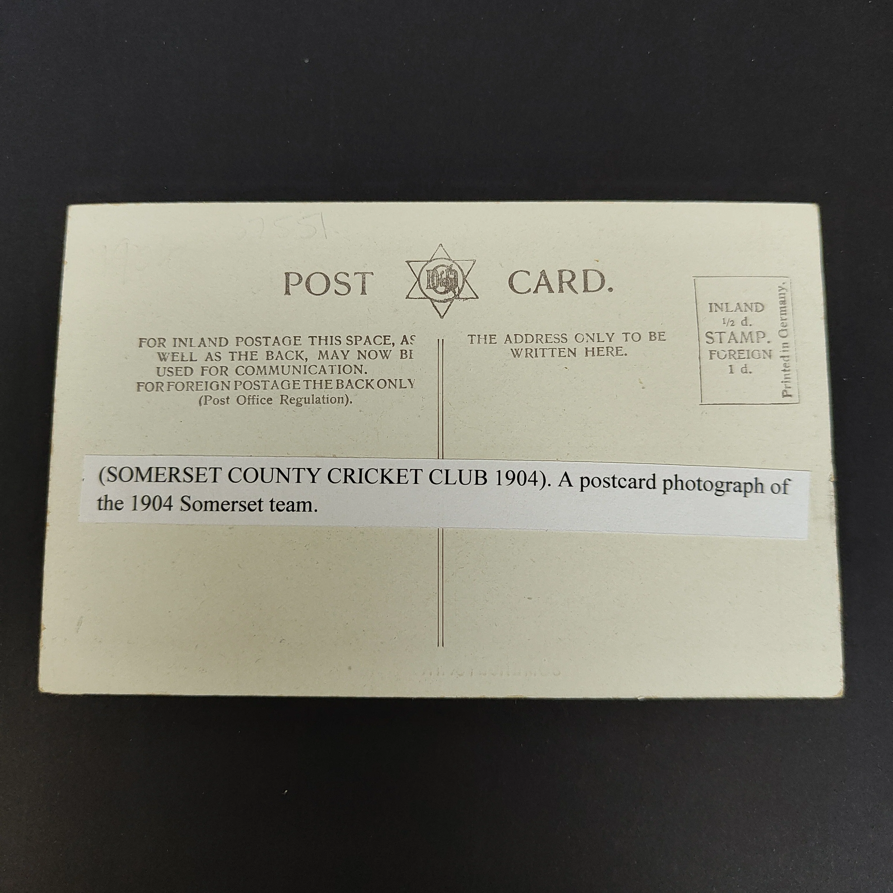 England 1904 Photograph Postcard Somersetshire County Cricket Club Cricket Postcard - Image 2