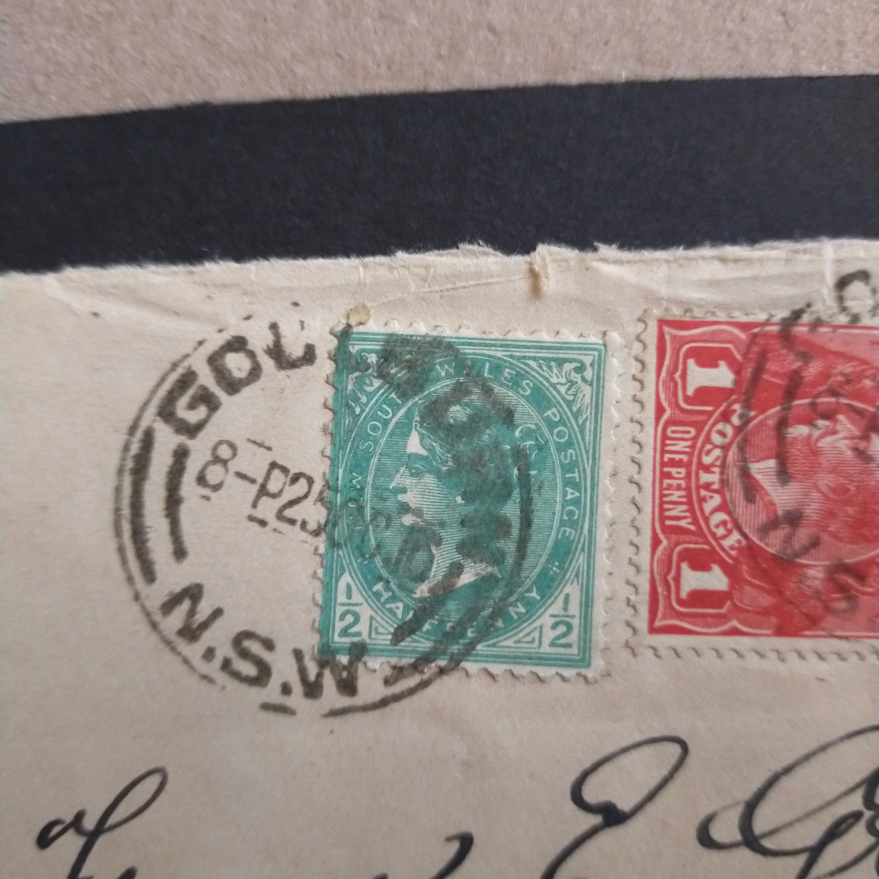 New South Wales Australia Canal Zone Panama 1905-10 Watermark Crown Over A 1916 1/2d Green Used With 2 1/2d Kangaroo Second Watermark and George V 1d Red Vertical Pair on Cover from Goulburn to Canal Zone Panama - Image 3