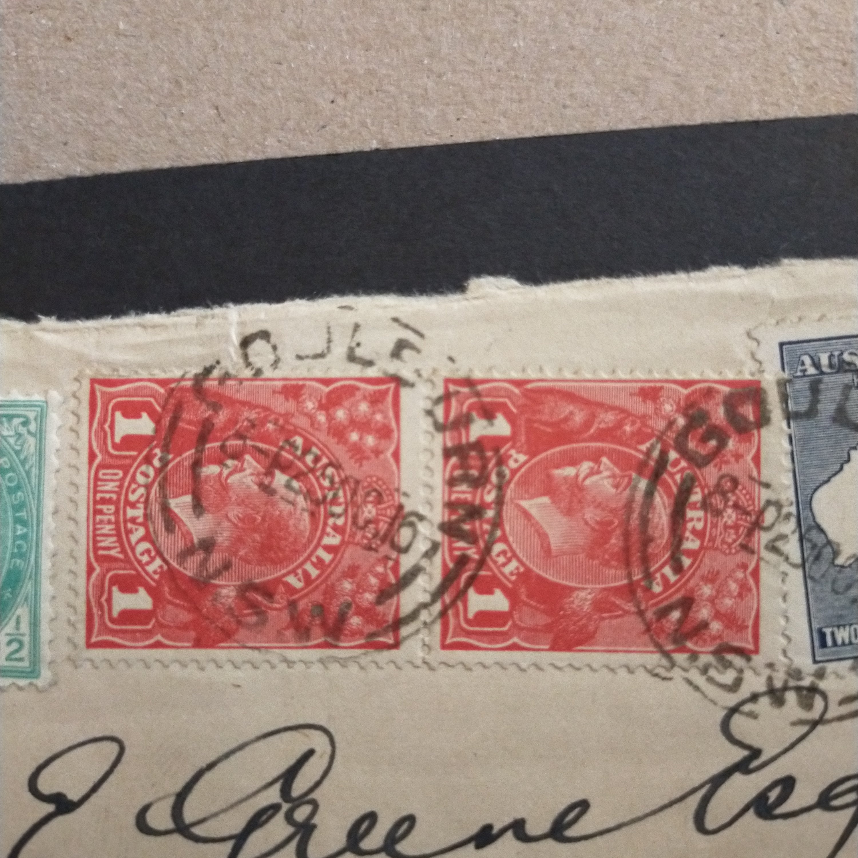 New South Wales Australia Canal Zone Panama 1905-10 Watermark Crown Over A 1916 1/2d Green Used With 2 1/2d Kangaroo Second Watermark and George V 1d Red Vertical Pair on Cover from Goulburn to Canal Zone Panama - Image 4