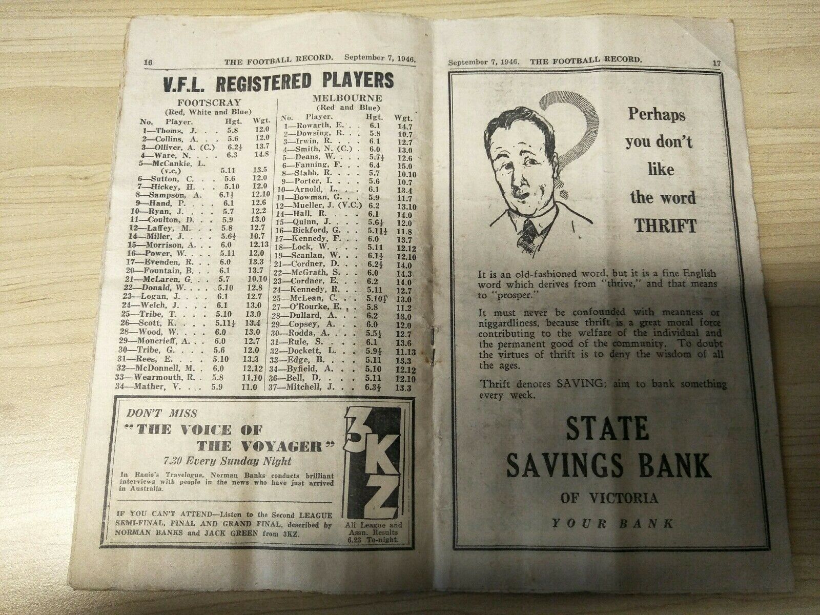 VFL 1946 September 7 Football Record 1st Semi Final Footscray v Melbourne - Image 2