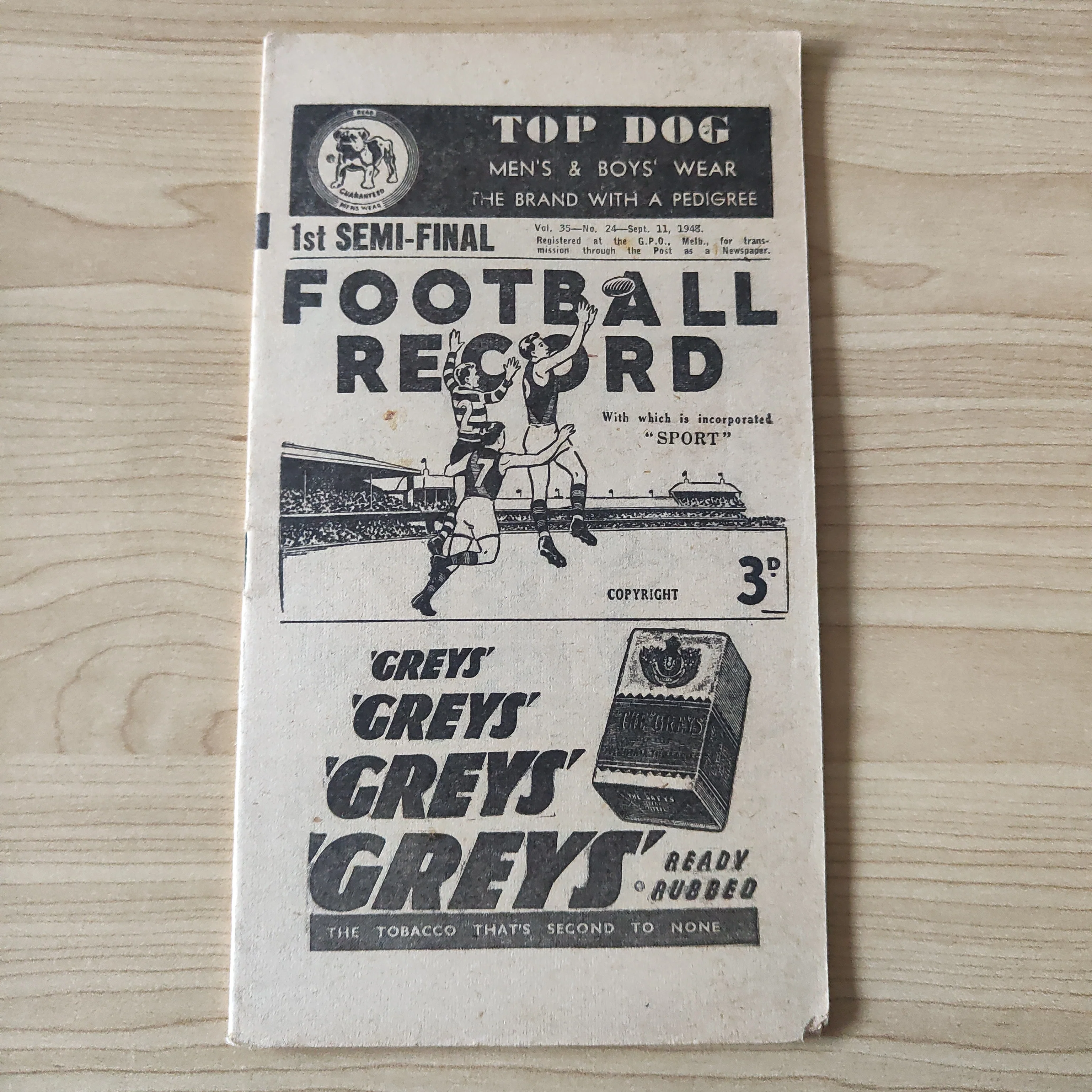 VFL 1948 September 11 1st Semi Final Collingwood v Footscray Football Record