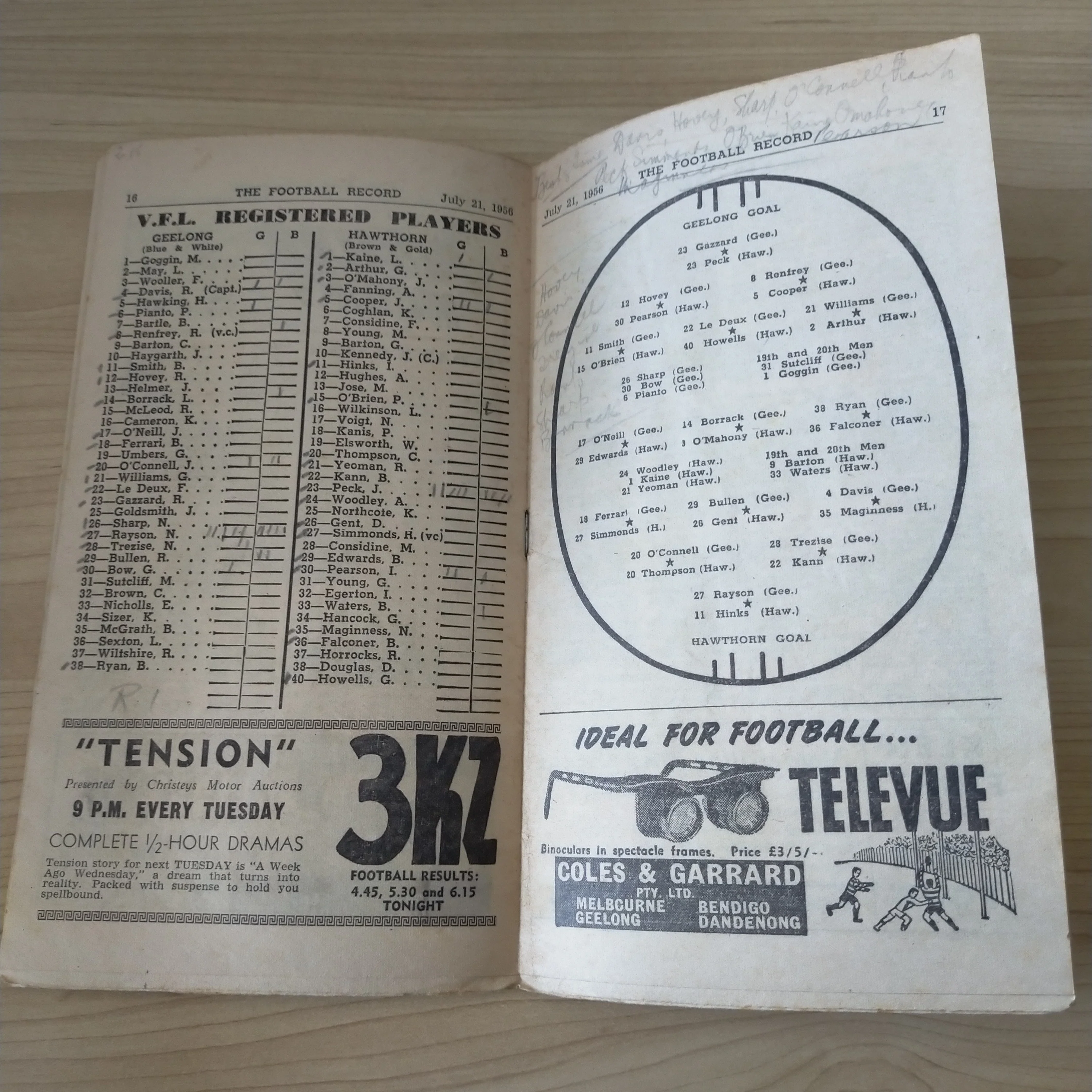 VFL 1956 June 21 Geelong v Hawthorn Football Record - Image 3