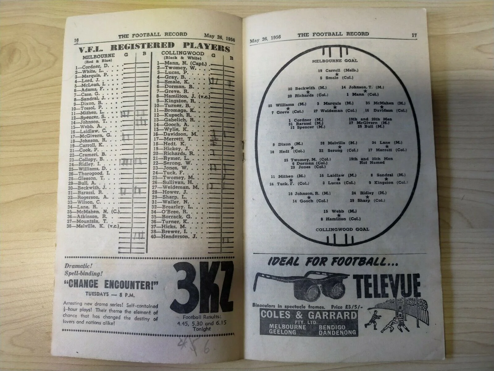 VFL 1956 May 26 Football Record Melbourne v Collingwood - Image 2