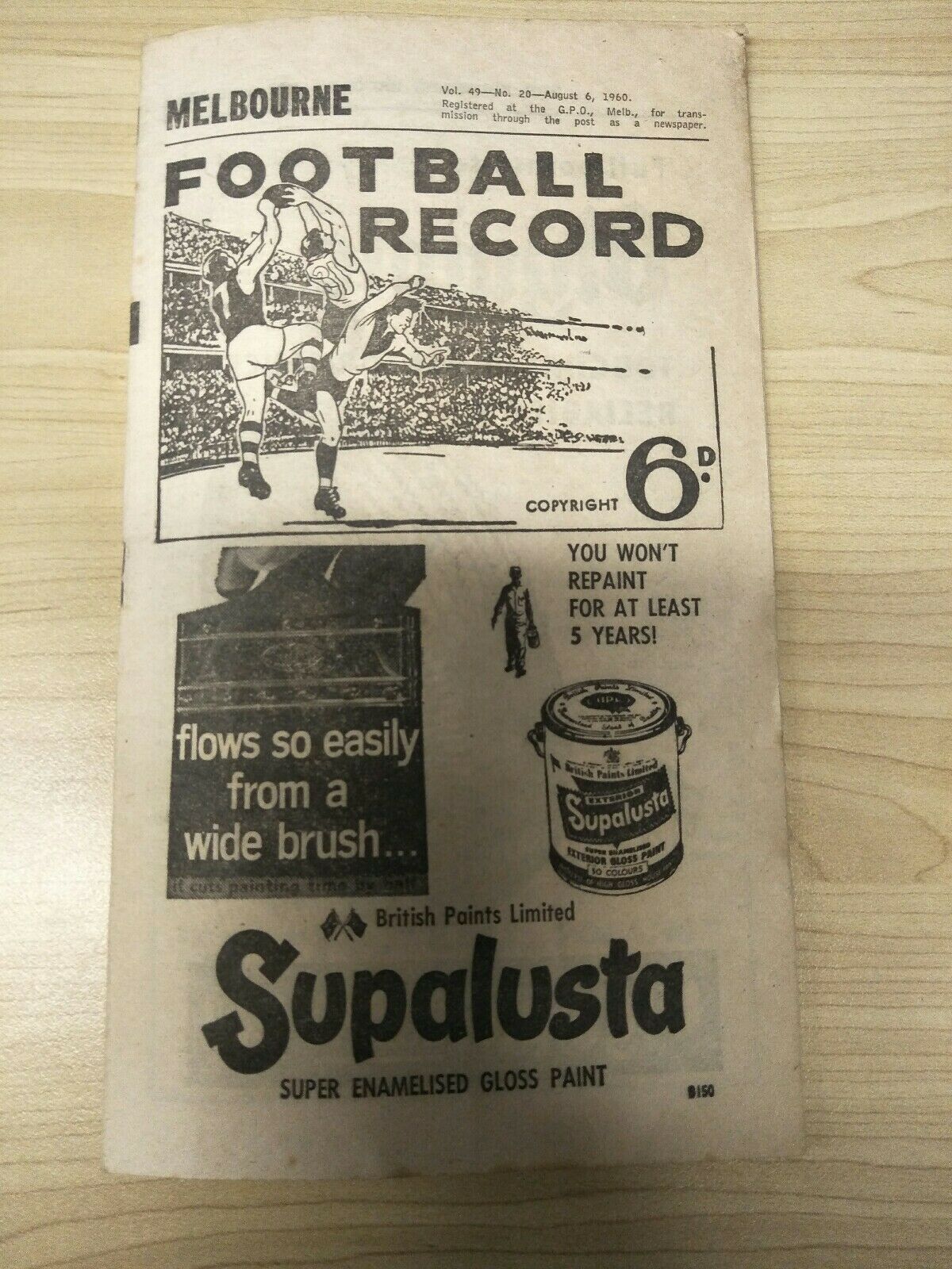 VFL 1960 August 6 Football Record Melbourne v Collingwood