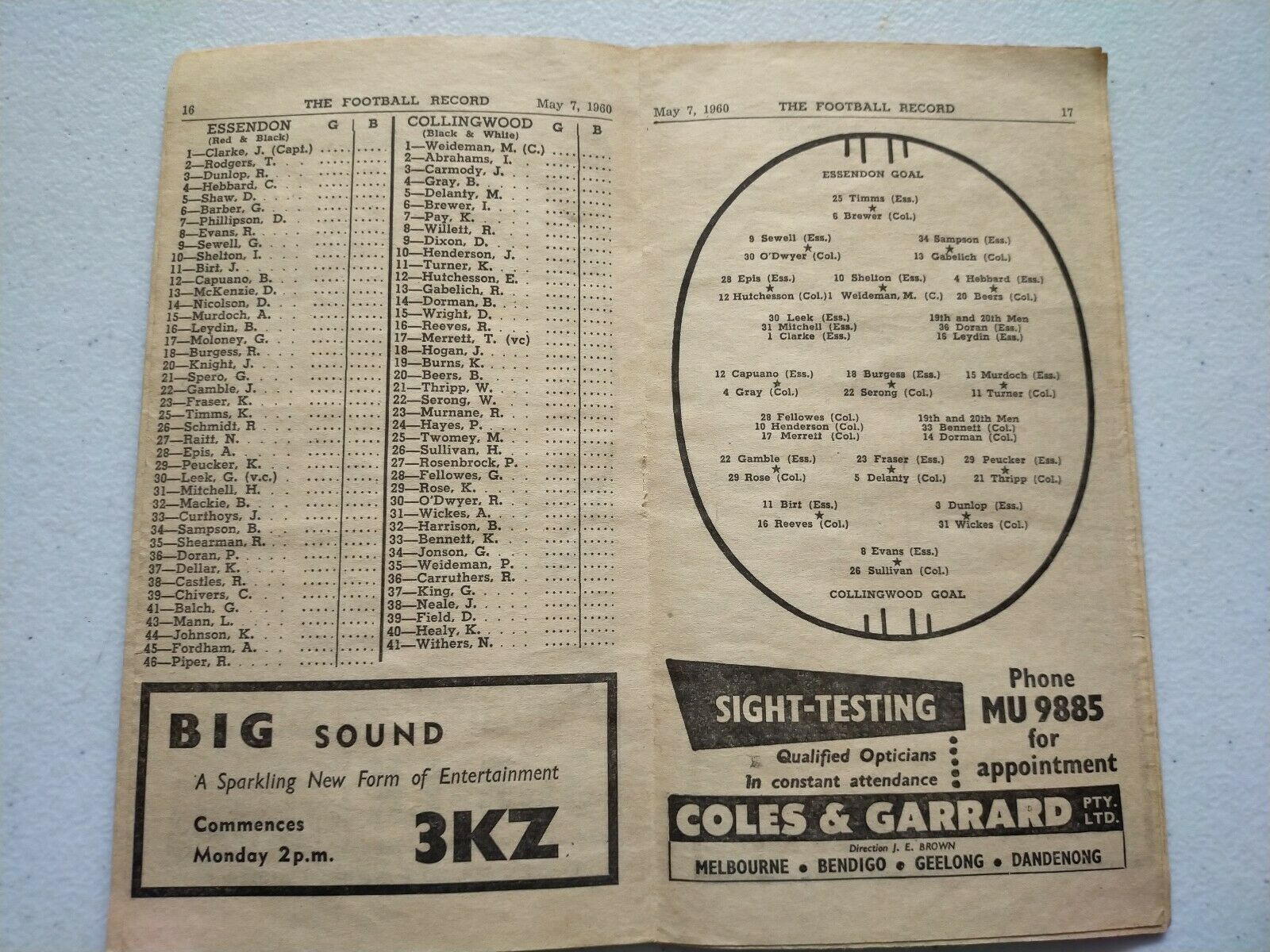 VFL 1960 May 7 Football Record Essendon v Collingwood - Damaged - Image 2