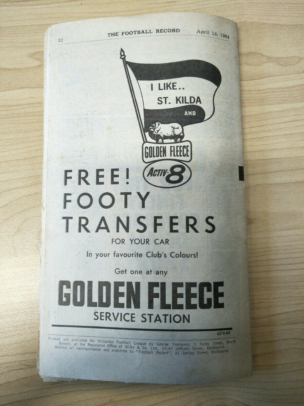 VFL 1964 April 18 Football Record Collingwood v Fitzroy - Image 3