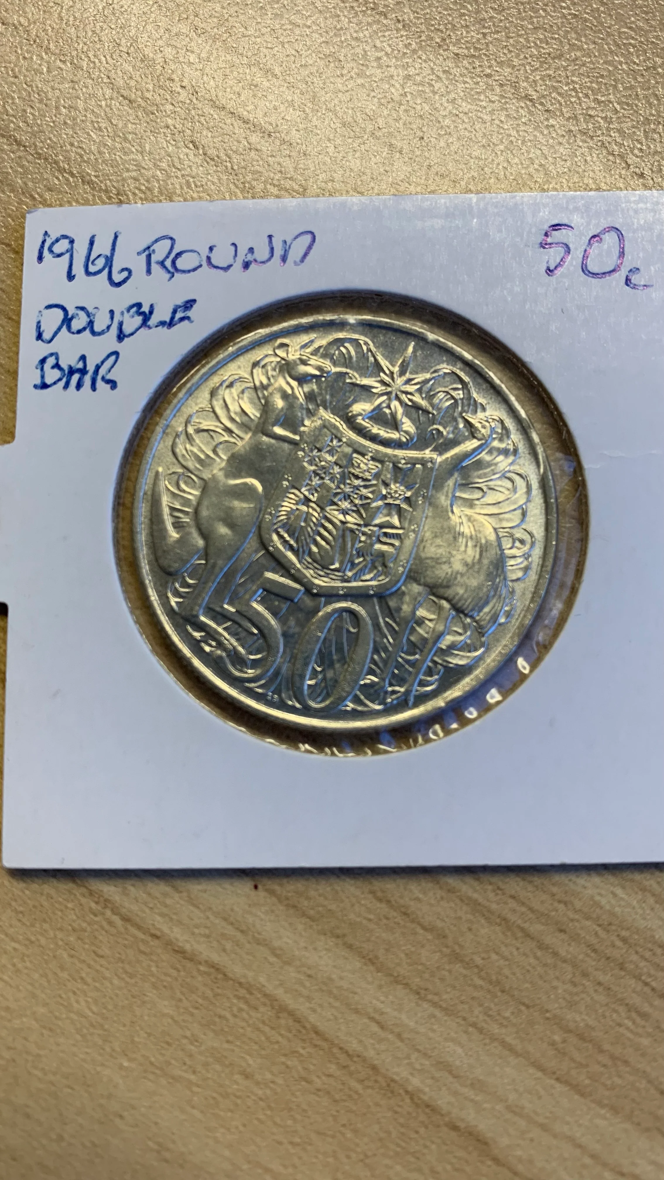 Australia 1966 Fifty Cents 50c Double Bar variety Uncirculated Coin