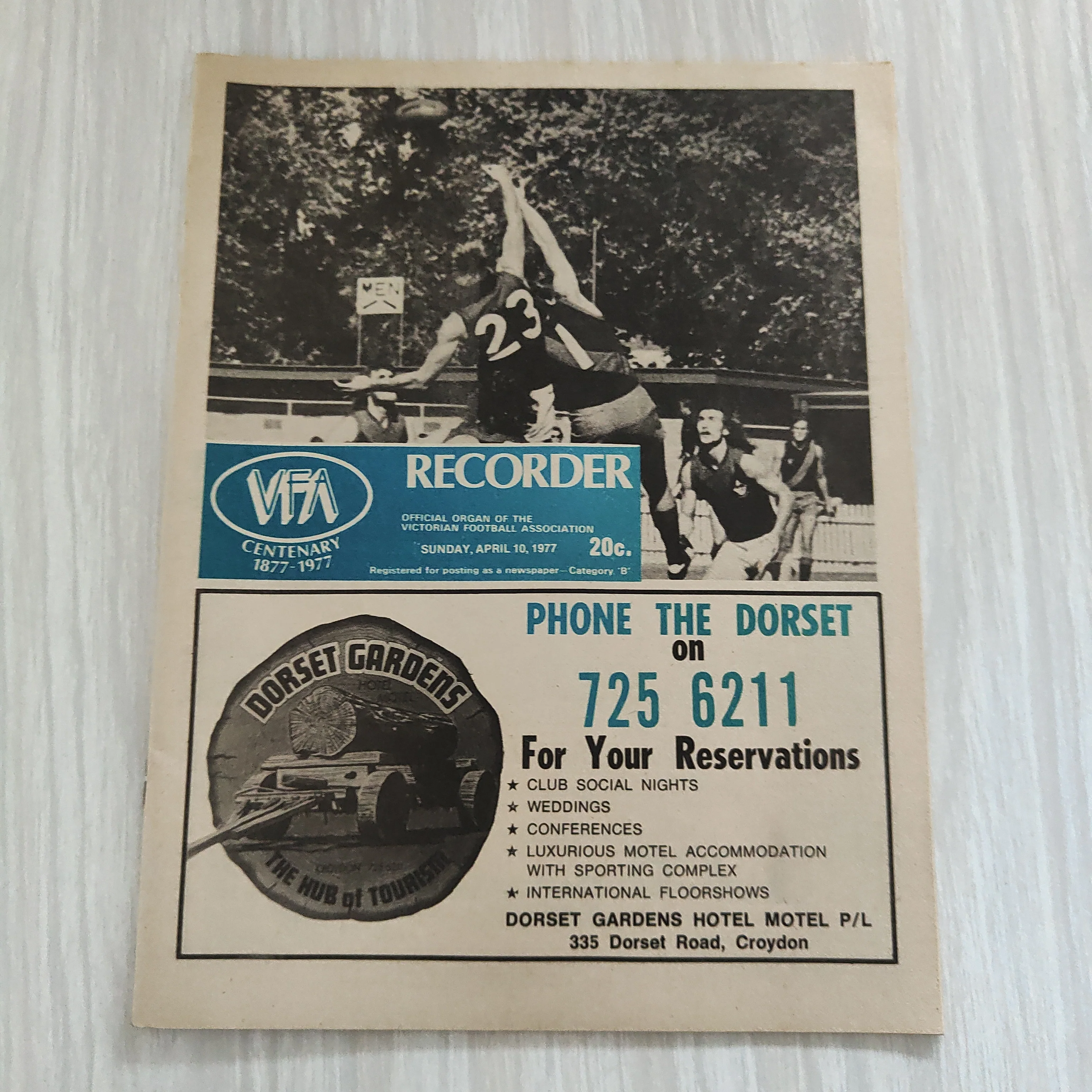 Football 1977 April 10 Victorian Football Association VFA Recorder, Centenary Year Football Record