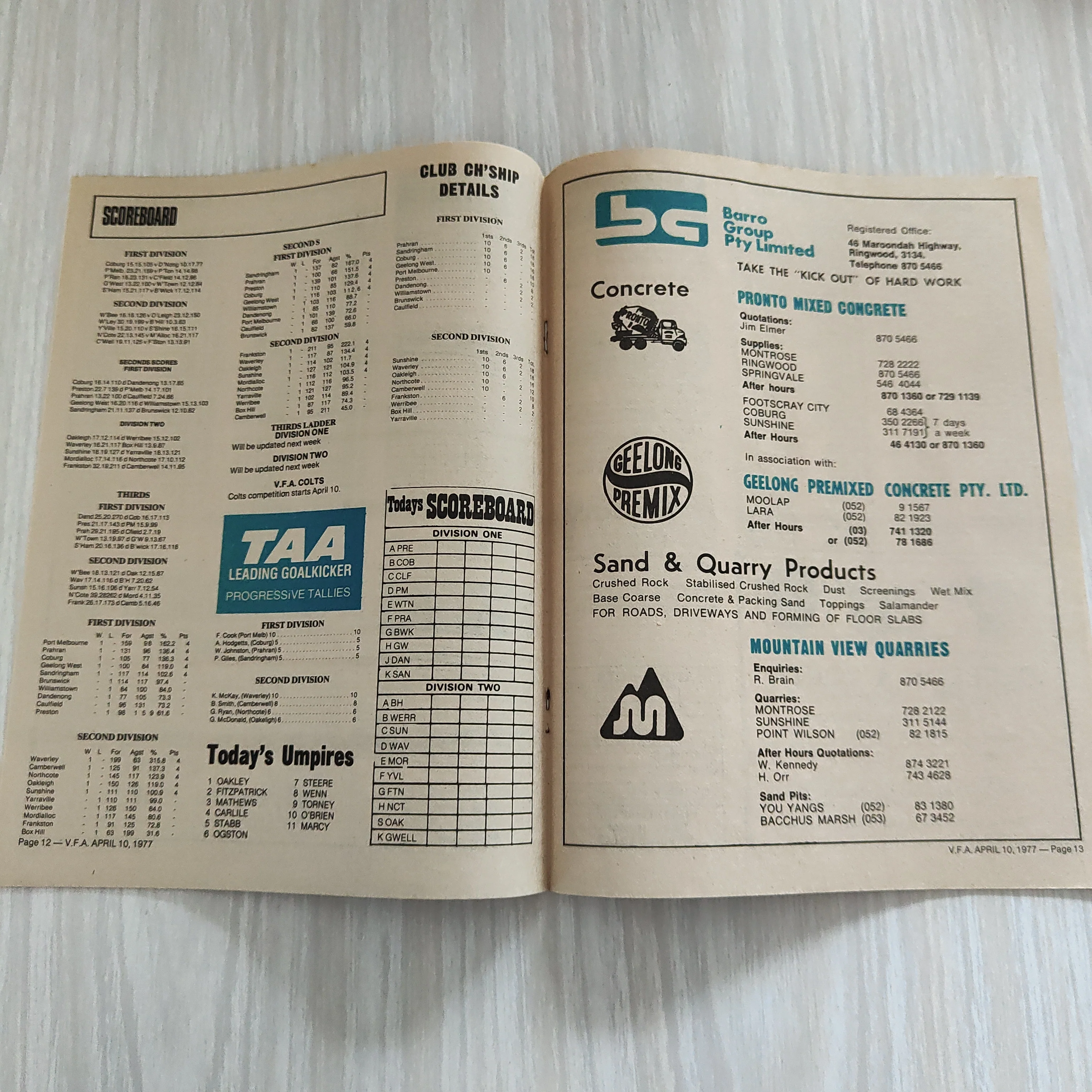 Football 1977 April 10 Victorian Football Association VFA Recorder, Centenary Year Football Record - Image 2