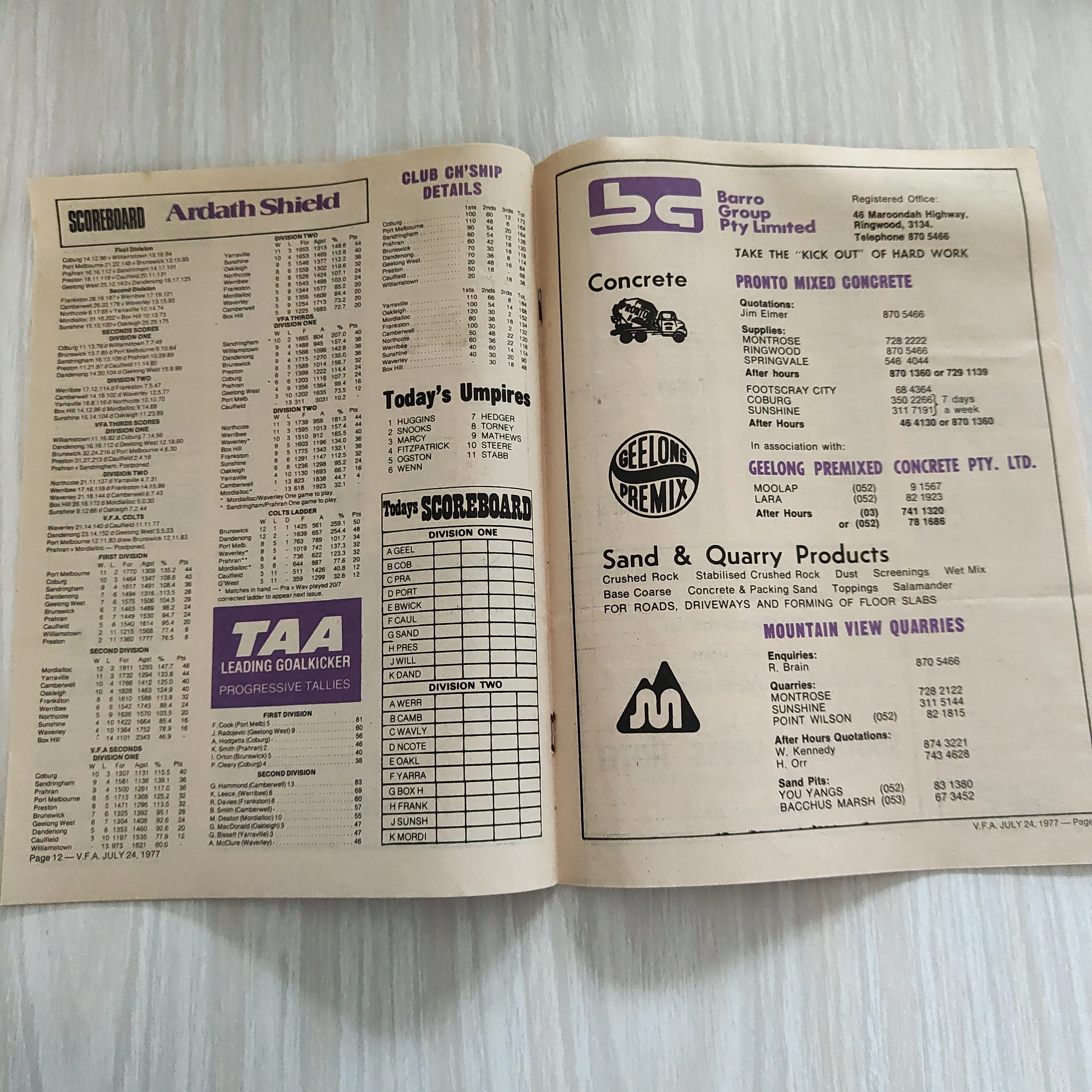 Football 1977 July 24 Victorian Football Association VFA Centenary Year Recorder Magazine - Image 2