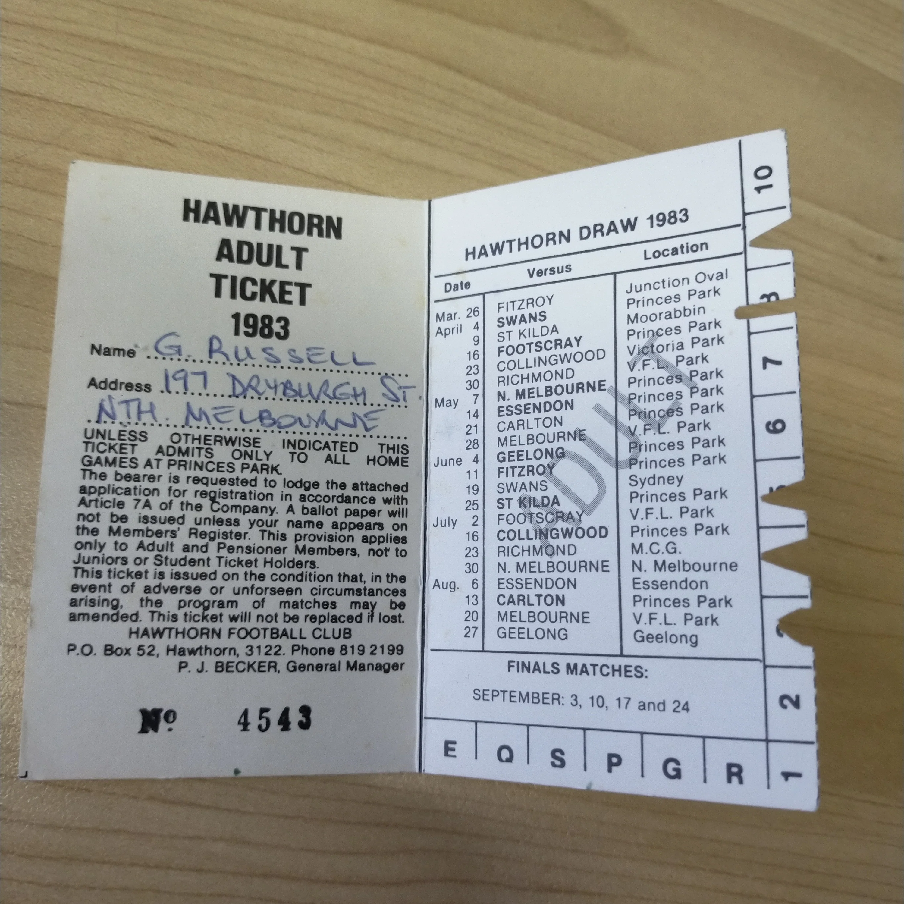 VFL 1983 Hawthorn Football Club Season Ticket and Membership Badge Premiership Year - Image 3