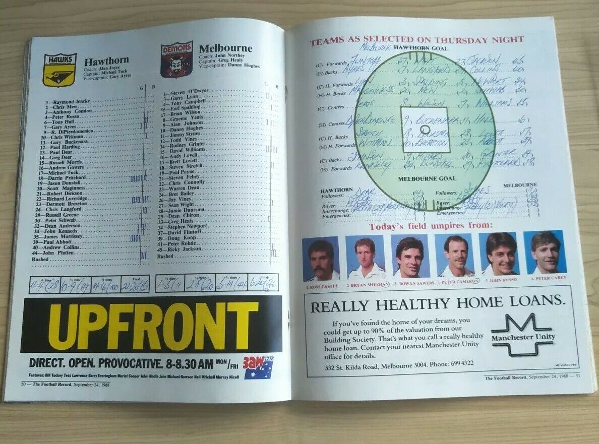 VFL 1988 Football Record Grand Final Melbourne v Hawthorn First Edition - Image 2