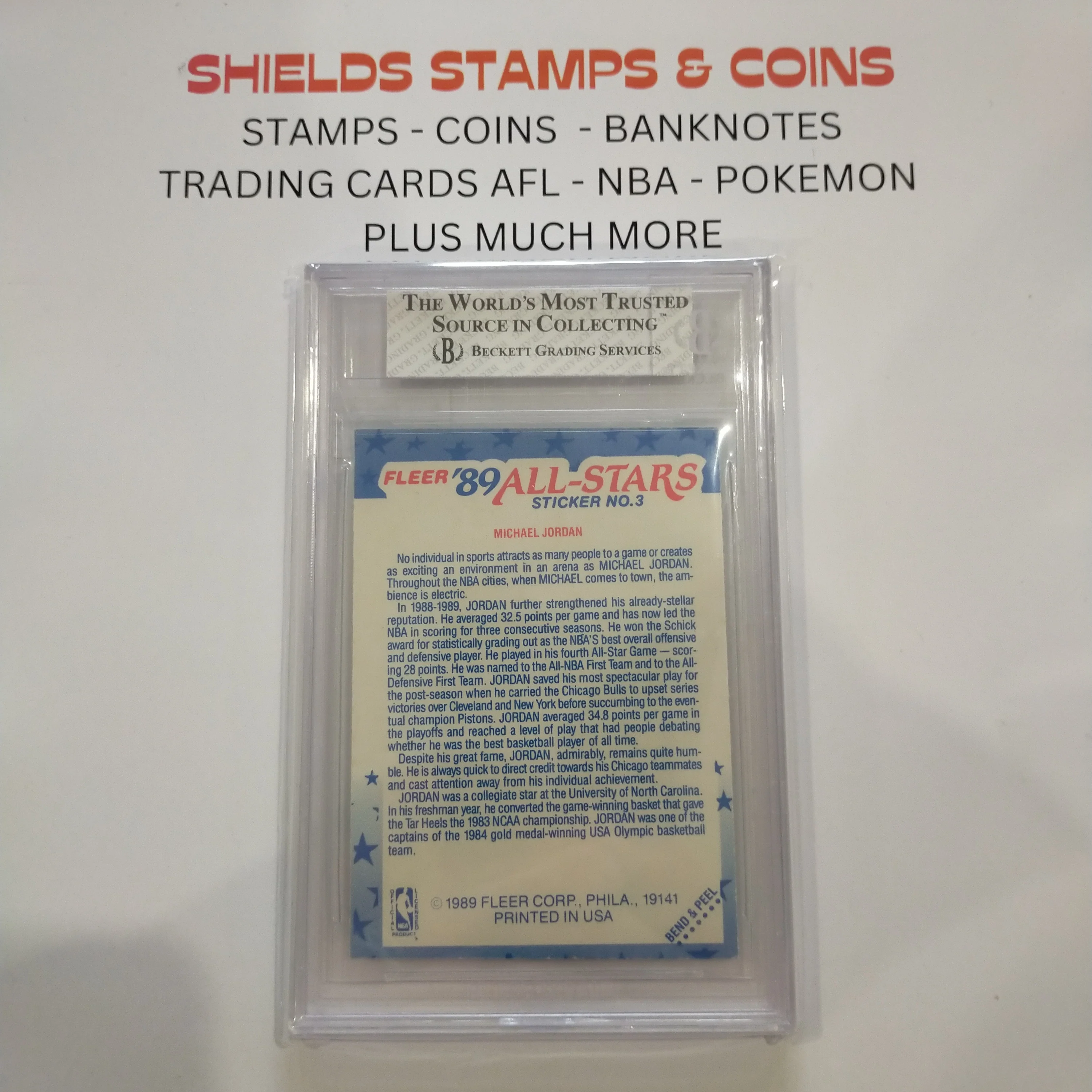 1989 Fleer Stickers All-Stars Michael Jordan NBA Basketball Card Graded Excellent - Image 2