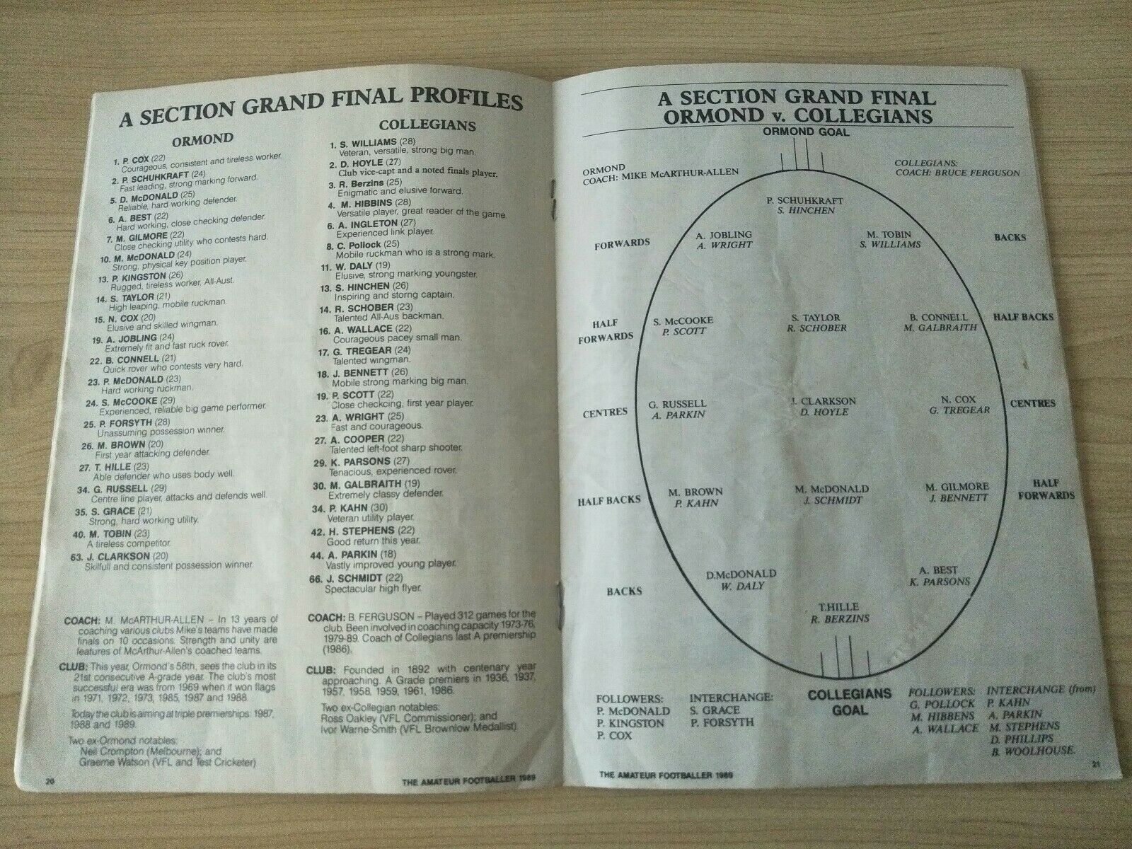Football 1989 The Amateur League Victoria "A Section" Grand Final, Collegians v Ormond Football program - Image 3
