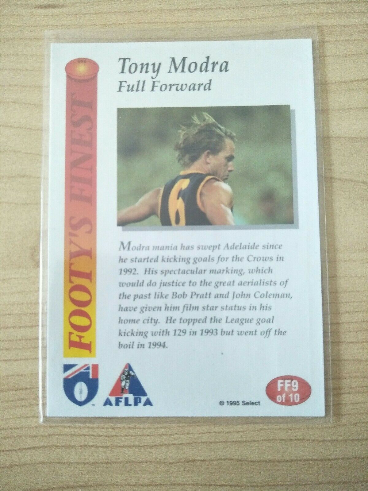 1995 Select Footy's Finest Tony Modra Adelaide Crows - Image 2