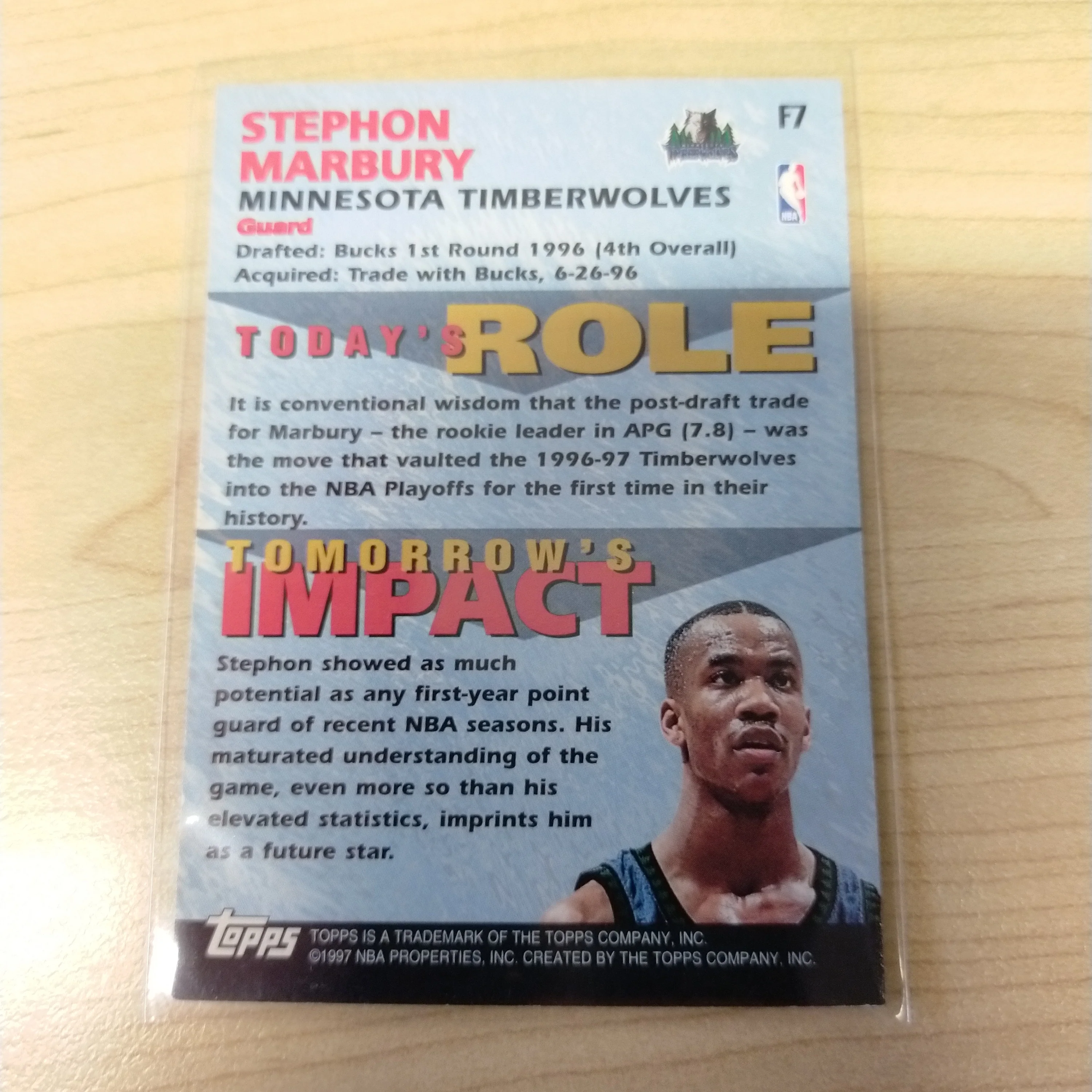1997 Topps Fantastic 5 Stephon Marbury Timberwolves NBA Basketball Card - Image 2