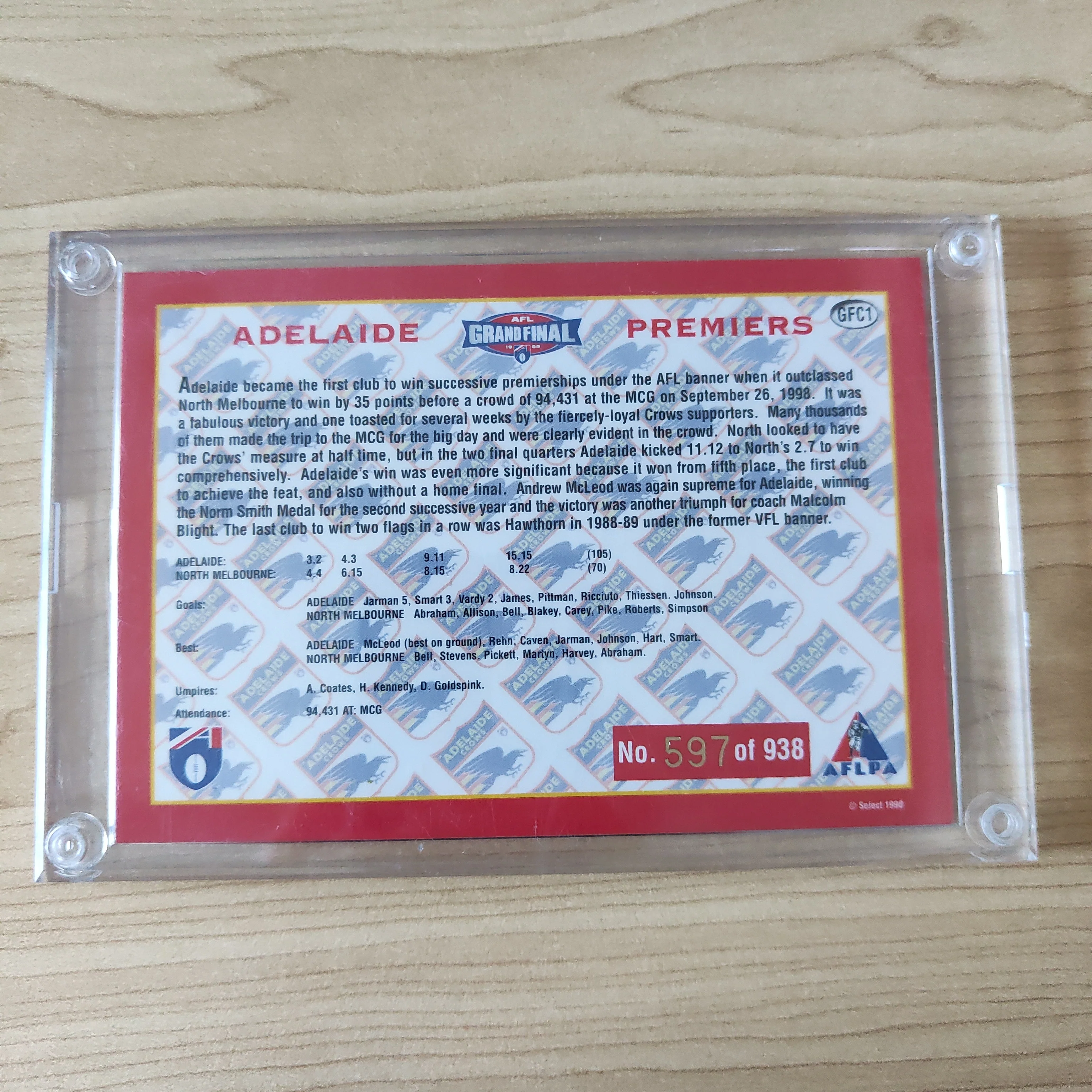 1998 Select Premiership Predictor Redemption Set Including Redeemed Adelaide Card - Image 4