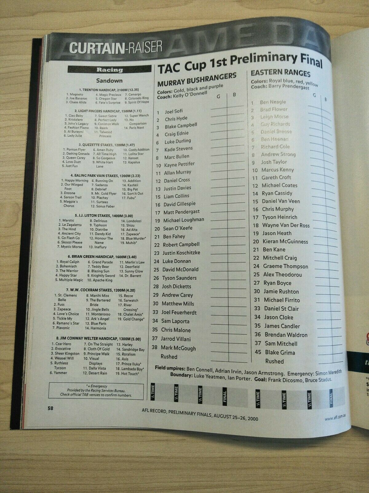 2000 First Preliminary Final Football Record Essendon v Carlton - Image 3