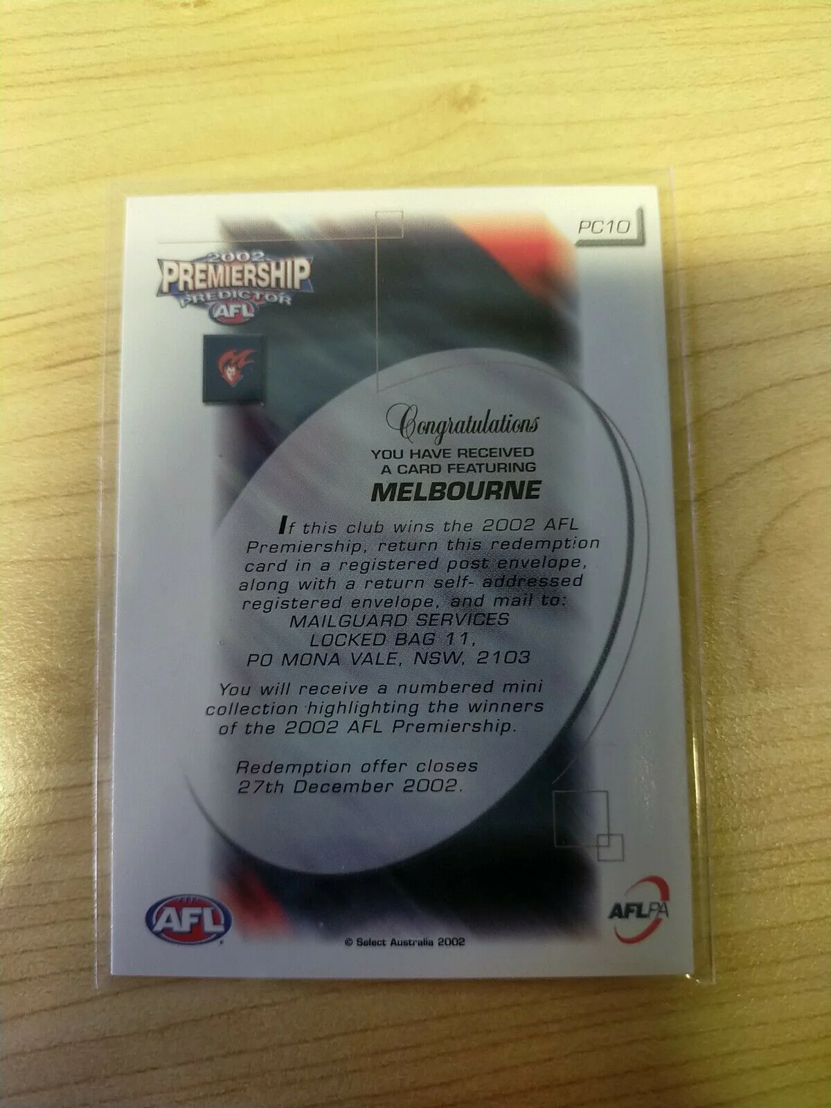2002 Select SPX Premiership Predictor Melbourne PC10 - Image 2