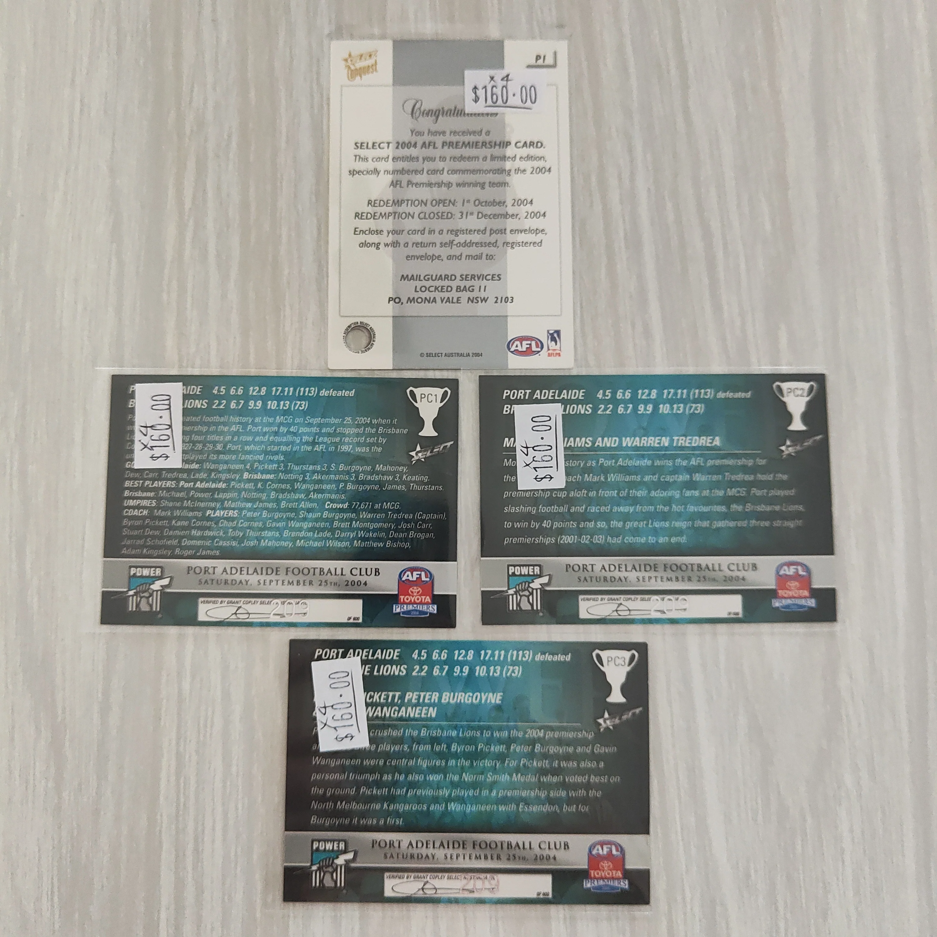 2004 Select Conquest Port Adelaide Premiership Redemption 3 Card Set - Image 2