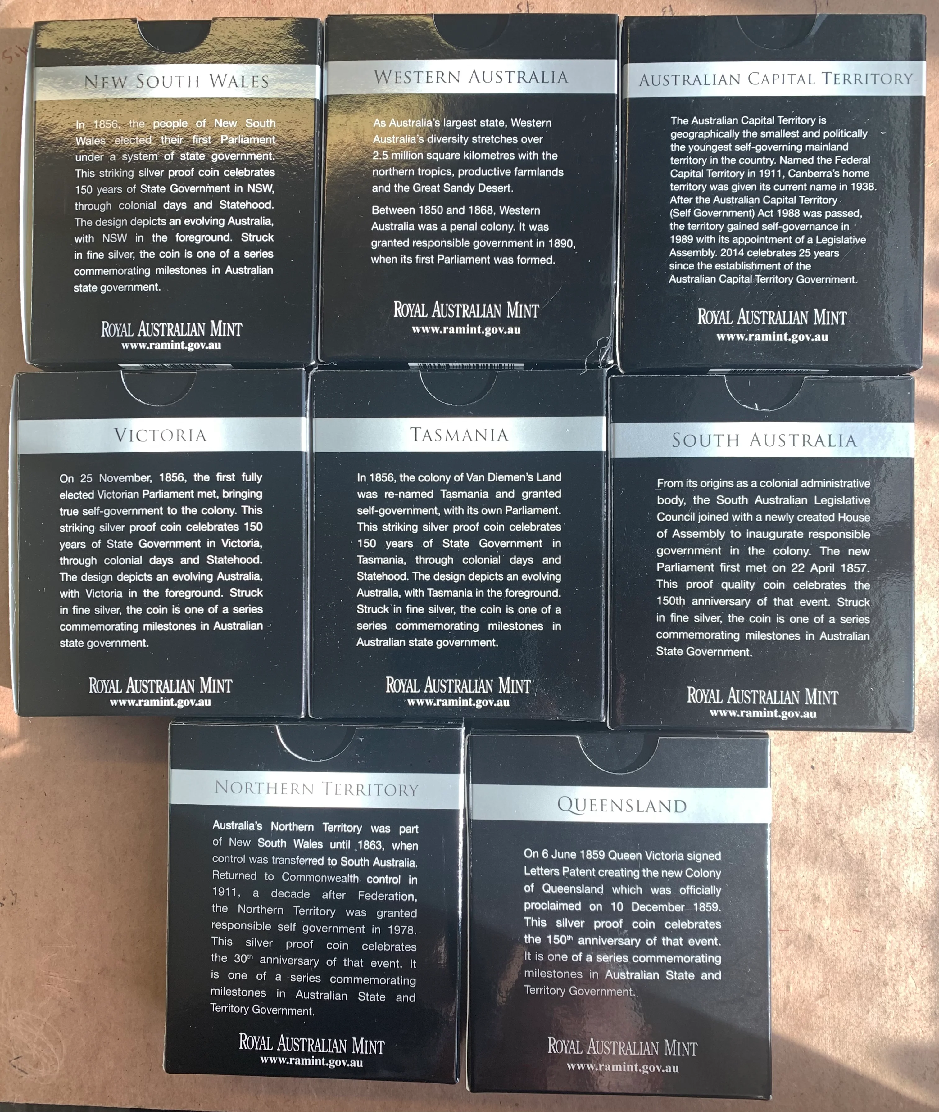 Australia 2006 - 2015 Royal Australian Mint Set of 8 $5 150 Years of State Government Silver Proof Coin - Image 2