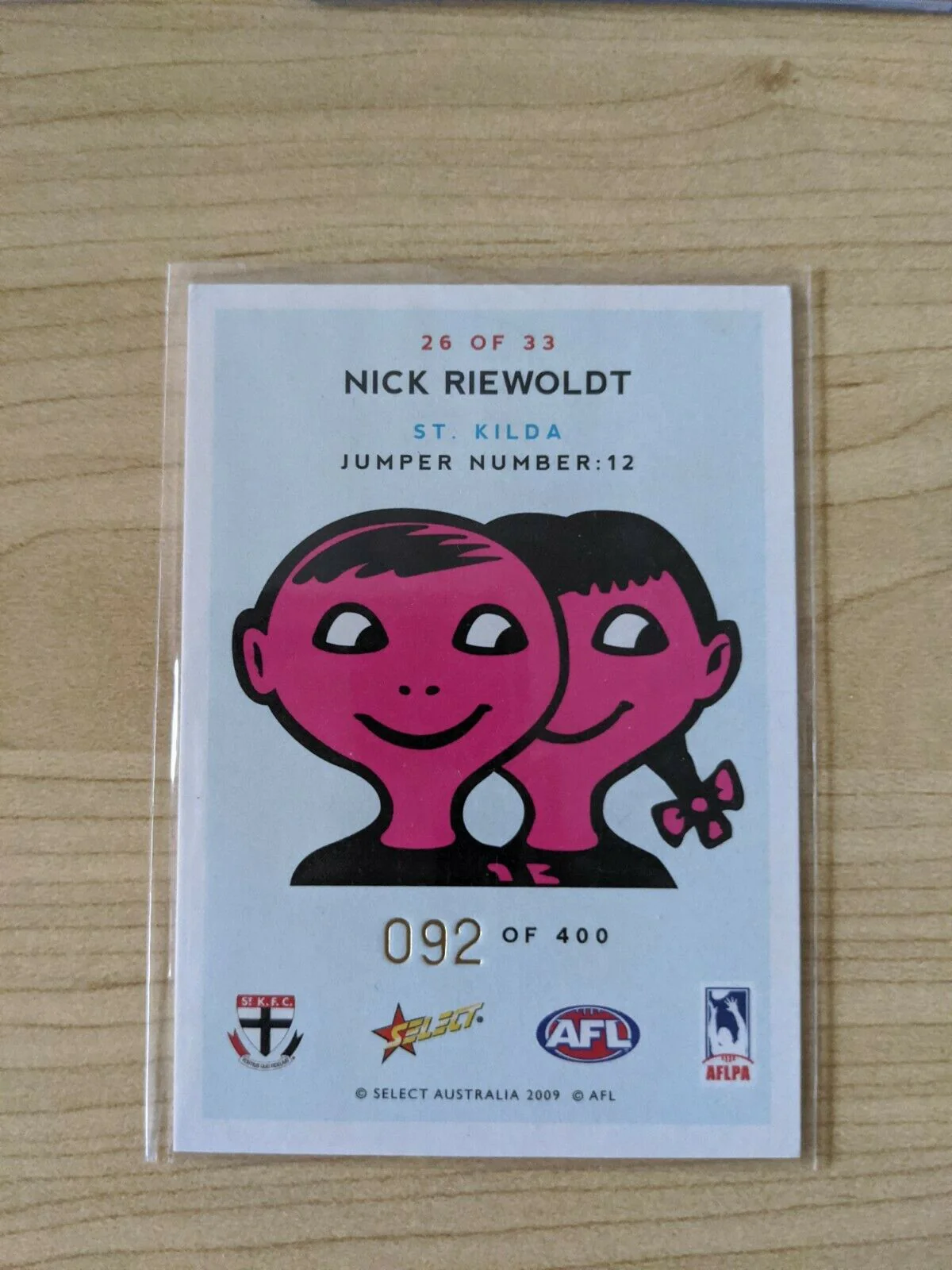 2009 AFL Select Scanlens Nick Reiwoldt St Kilda - Image 2