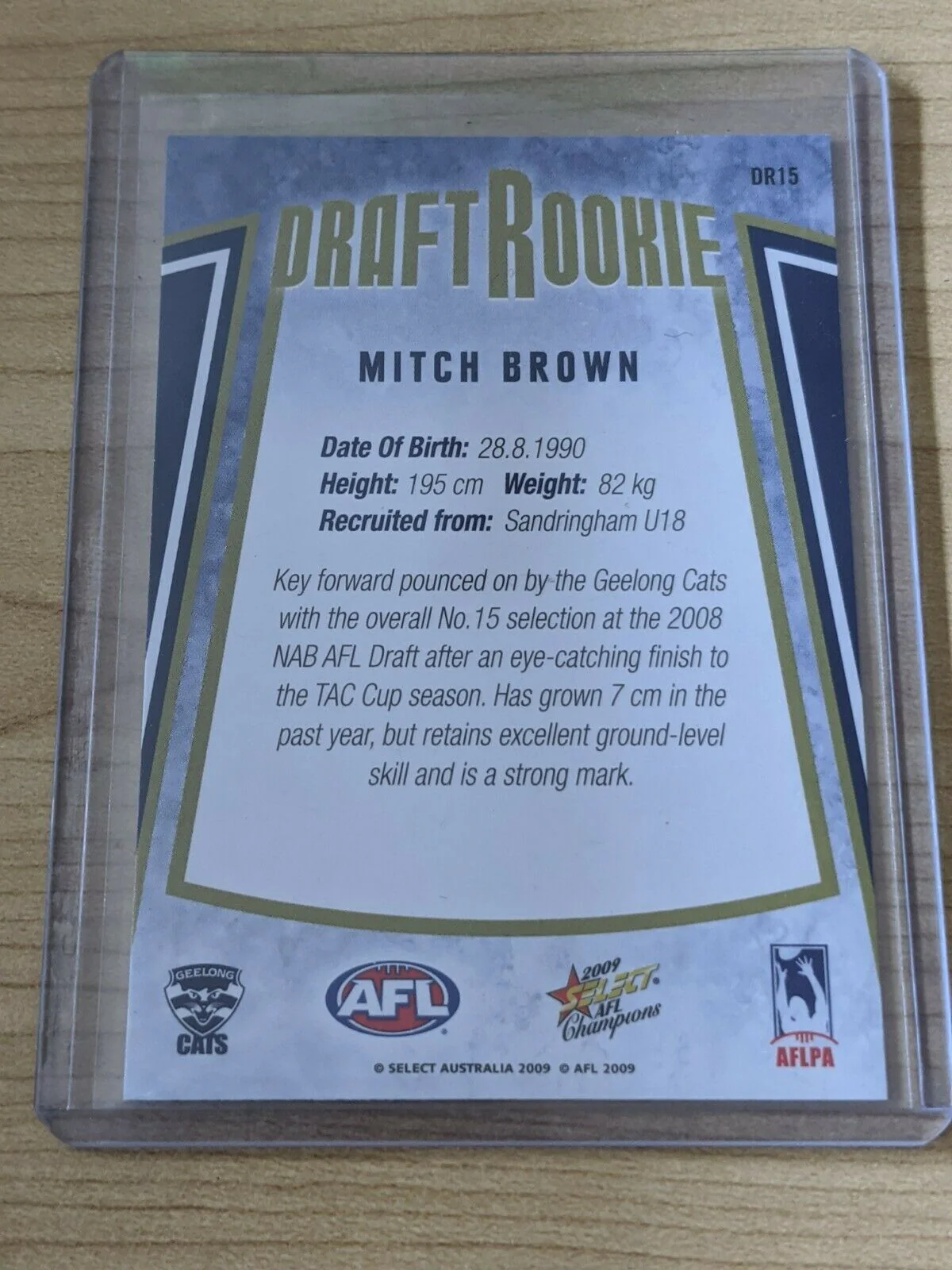 2009 Select AFL Champions Draft Rookie Card DR15: Mitch Brown Geelong - Image 2