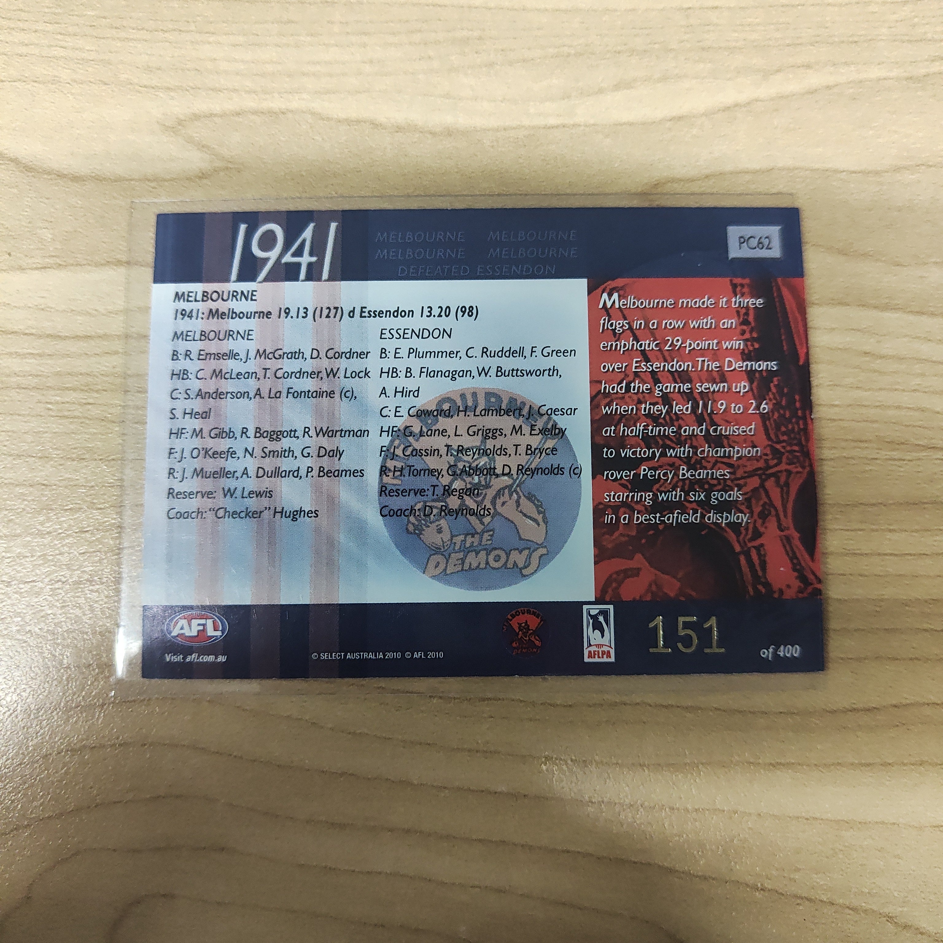 2010 Select Prestige 1941 Premiers Melbourne No.151 - Image 2