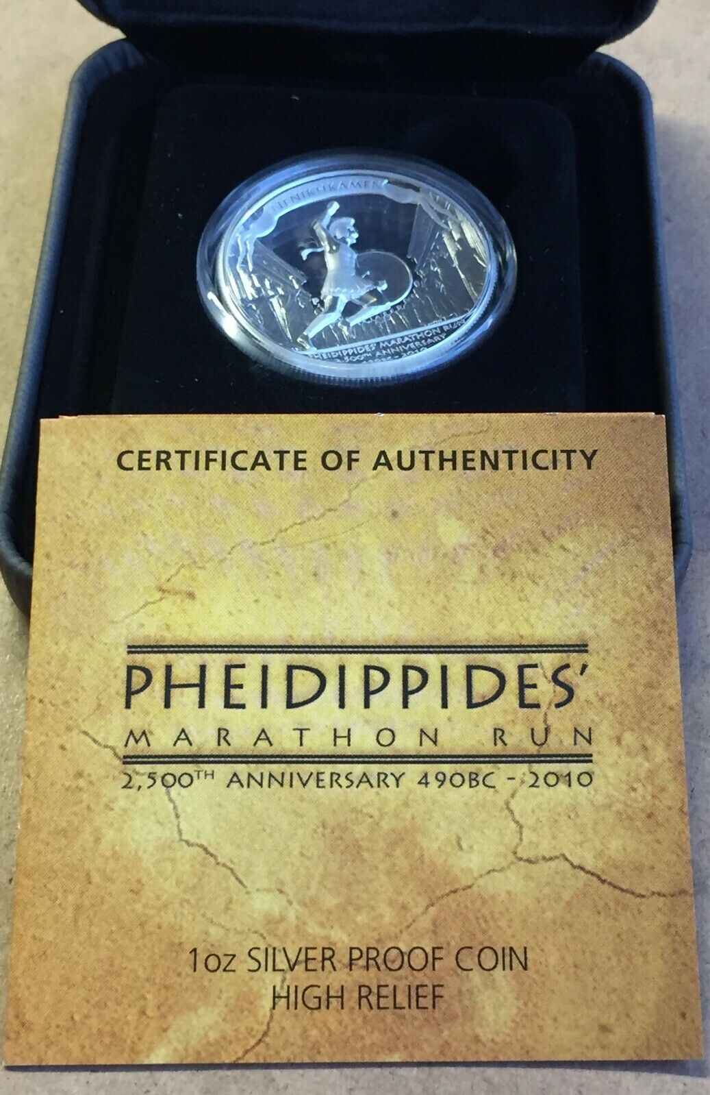 2010 Tuvalu $1 Pheidippides Run High Relief One Ounce .999 Silver Proof Coin - Image 2