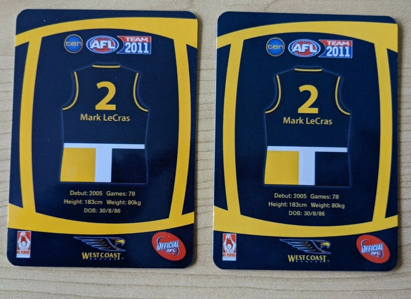 2011 AFL Teamcoach Sample Prize Cards Mark LeCras West Coast Eagles - Image 2
