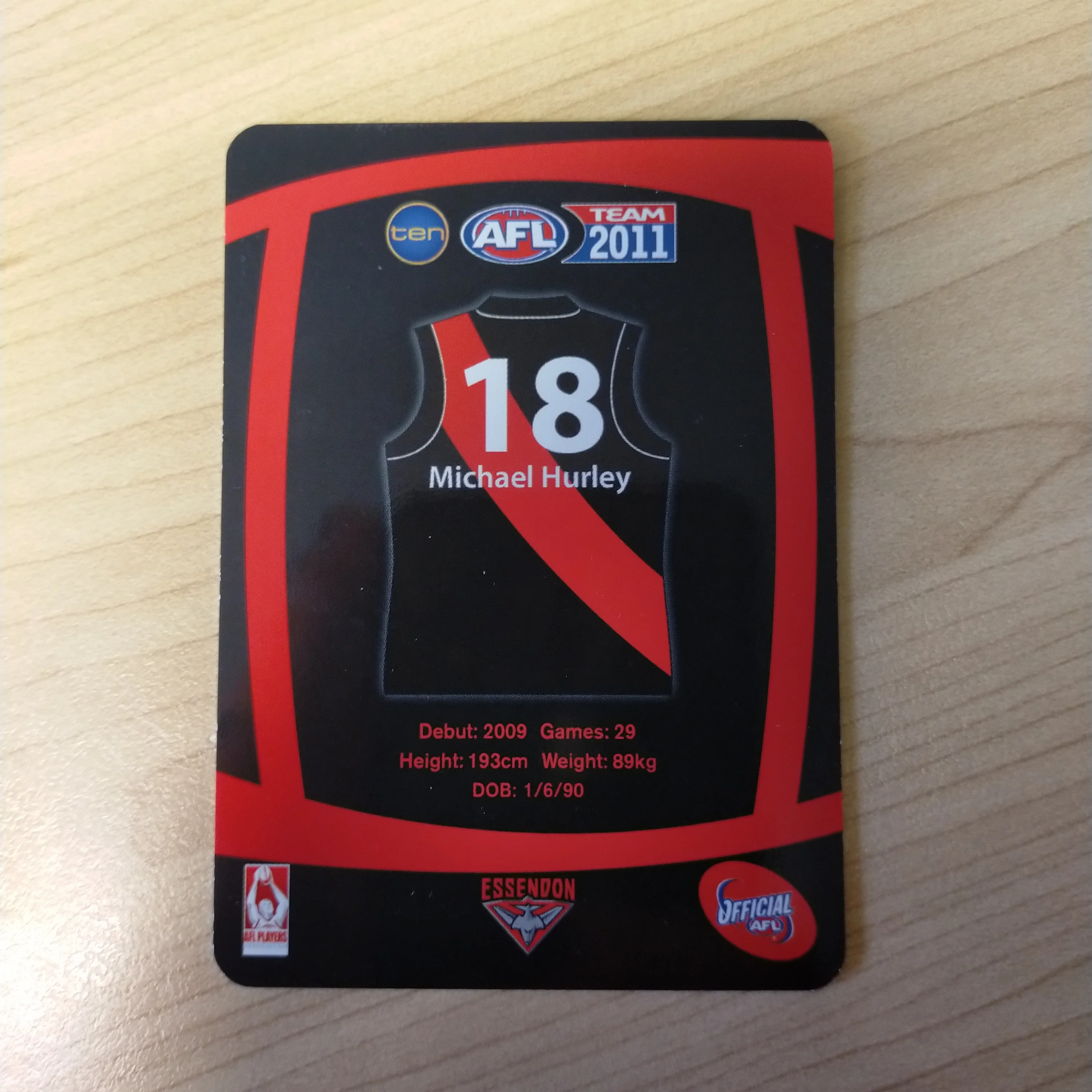 2011 Teamcoach Prize Cards Michael Hurley ERROR CARDS NOT EMBOSSED NO SILVER Essendon - Image 2