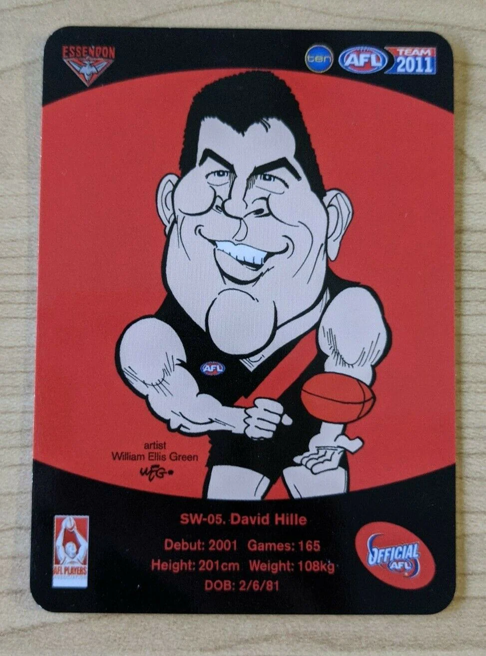 2011 Teamcoach Sample Star Wildcard SW-05 David Hille Essendon - Image 2