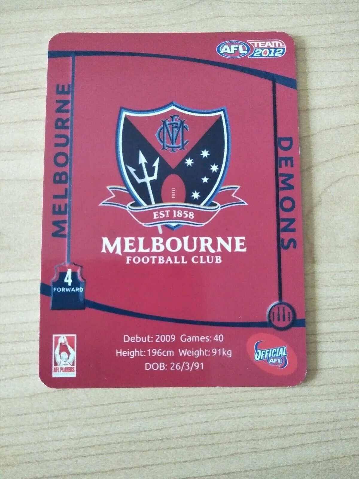 2012 AFL Teamcoach Prize Card Jack Watts Melbourne - Image 2