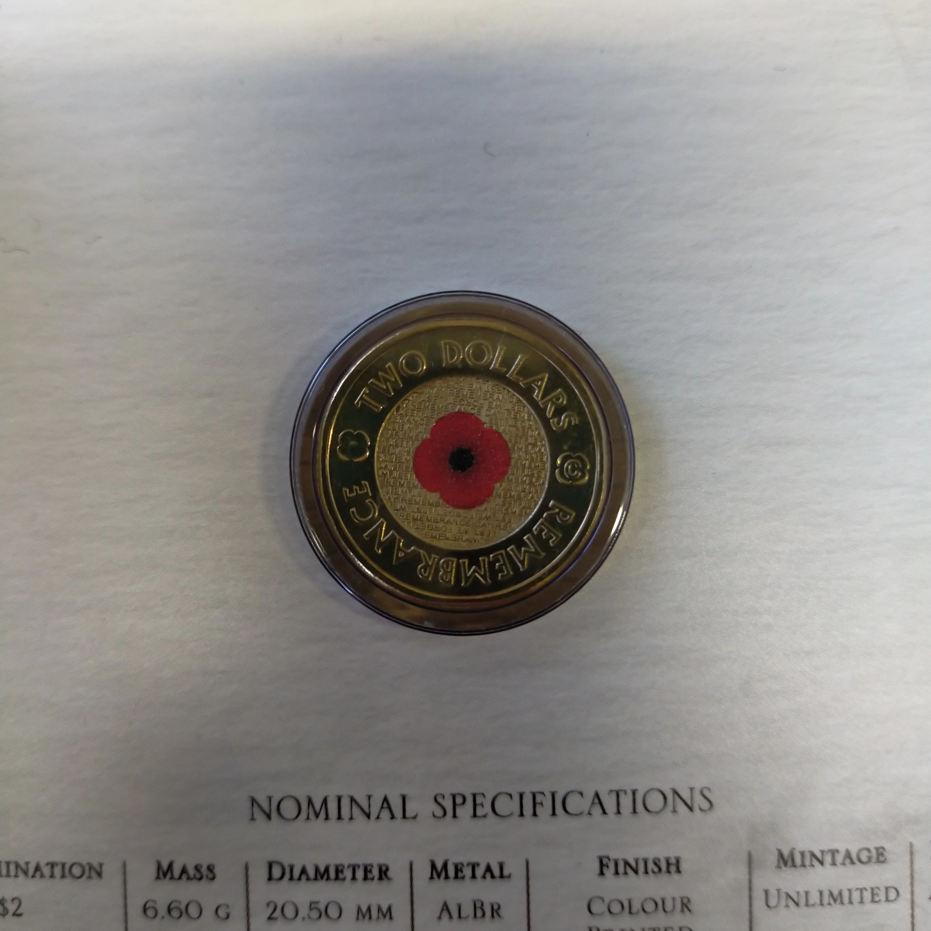 Australia 2012 Remembrance Day $2 'C' Mintmark Coloured Uncirculated Coin - Image 3