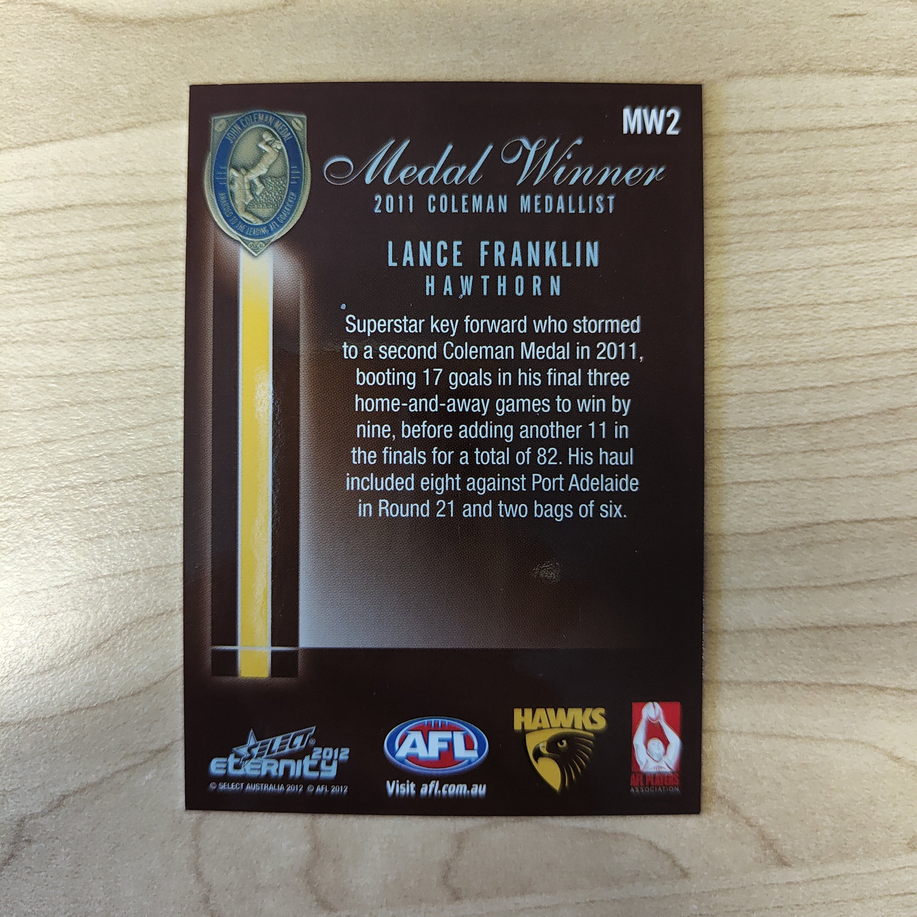 2012 Select Eternity Medal Winner Lance Franklin Hawthorn - Image 2