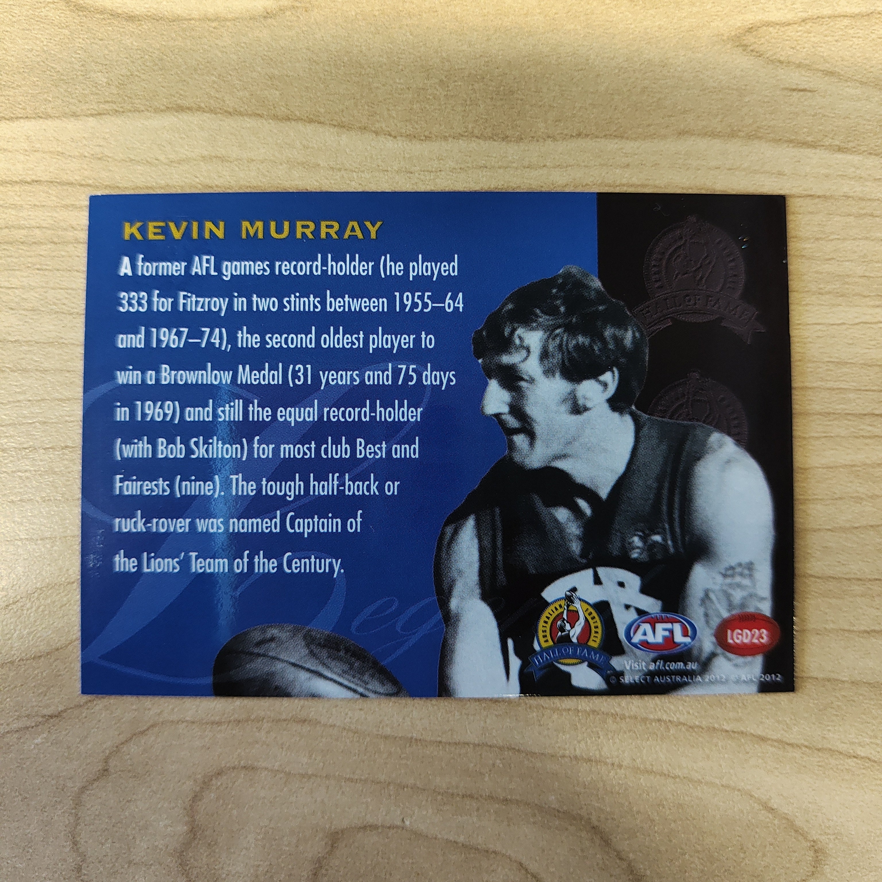 2012 Select Hall of Fame Series 4 Legend Kevin Murray Card - Image 2