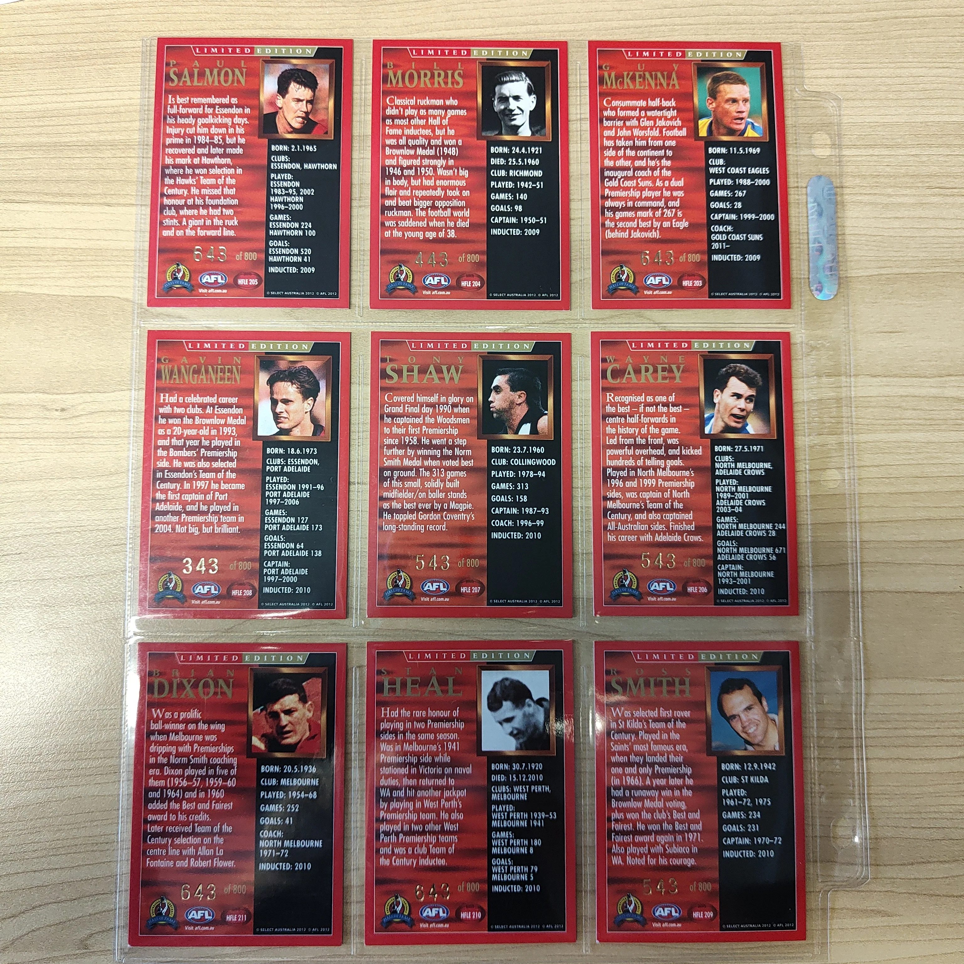 2012 AFL Select Hall of Fame Series 4 Limited Edition Set of 33 Cards - Image 6