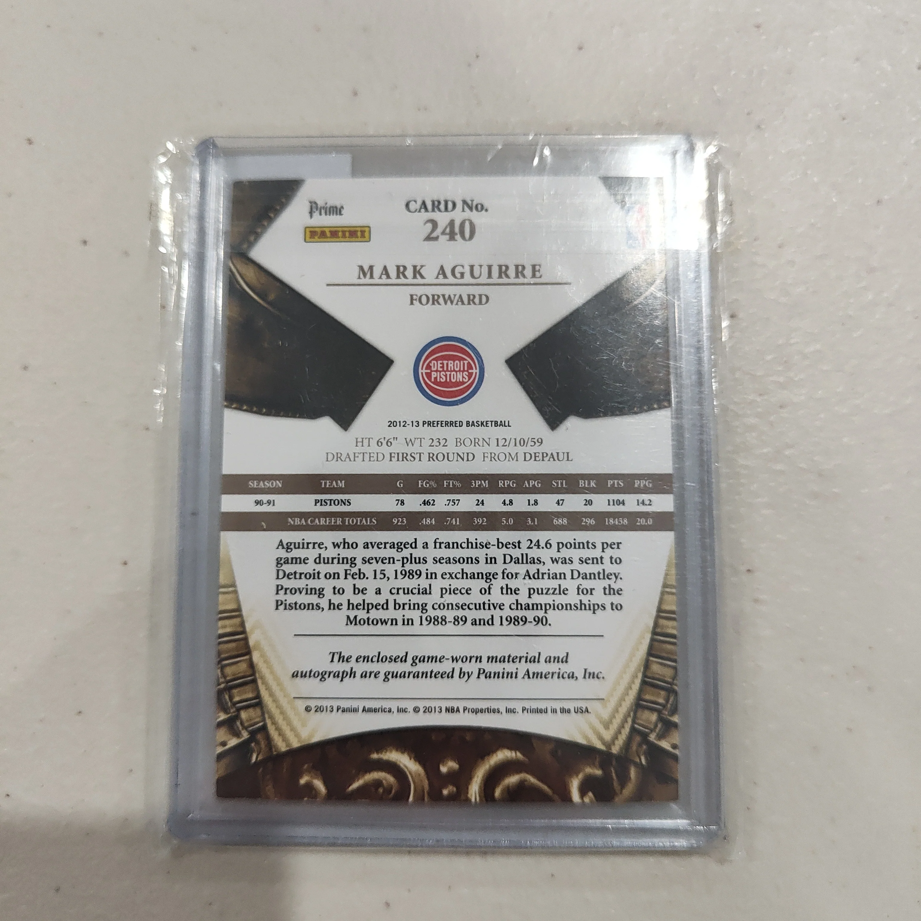 2013 Panini Silhouettes Mark Aguirre Detroit Pistons Signature Patch Card 03/15 - Image 2