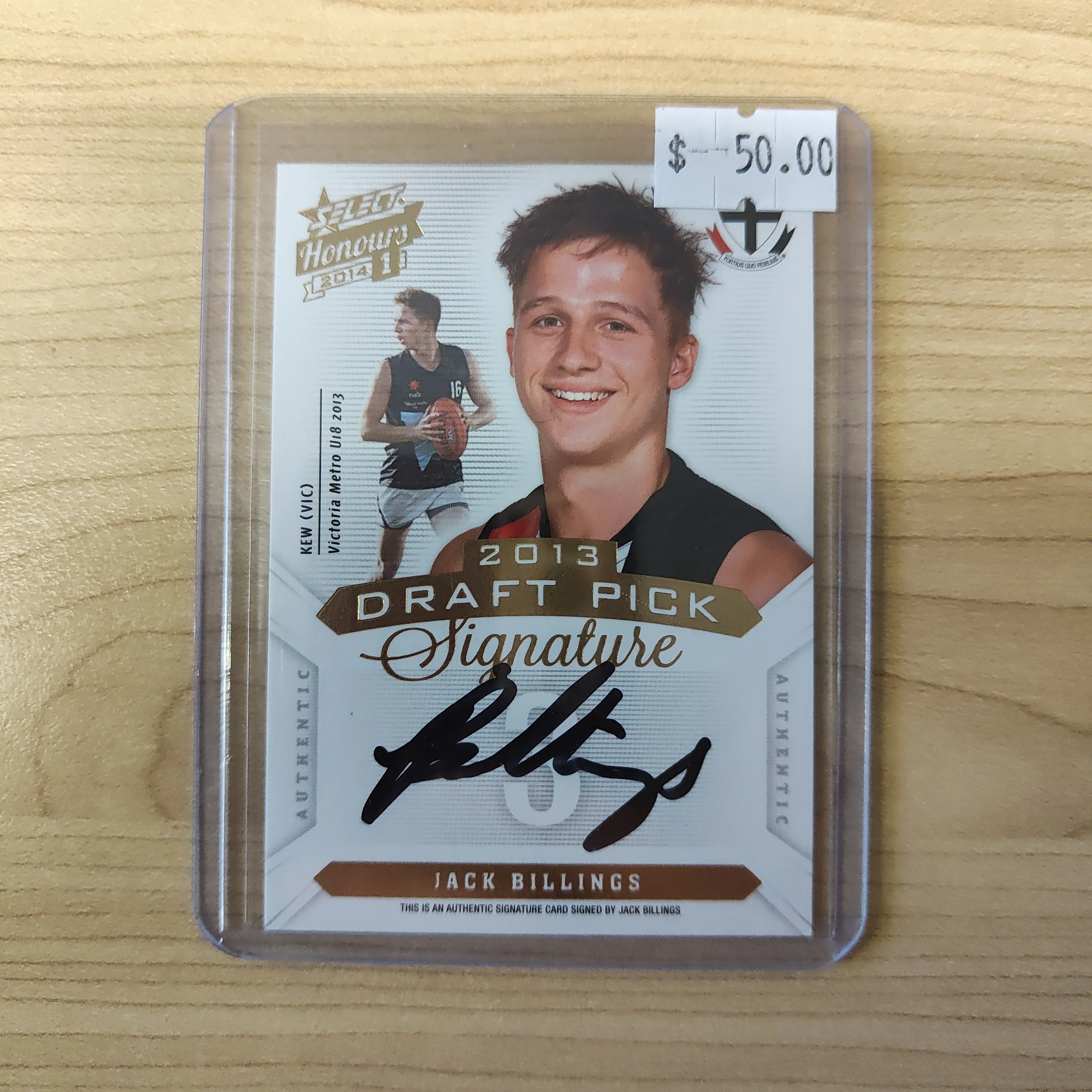 2014 AFL Select Honours 1 Draft Pick Signature Jack Billings St Kilda No. 353/400