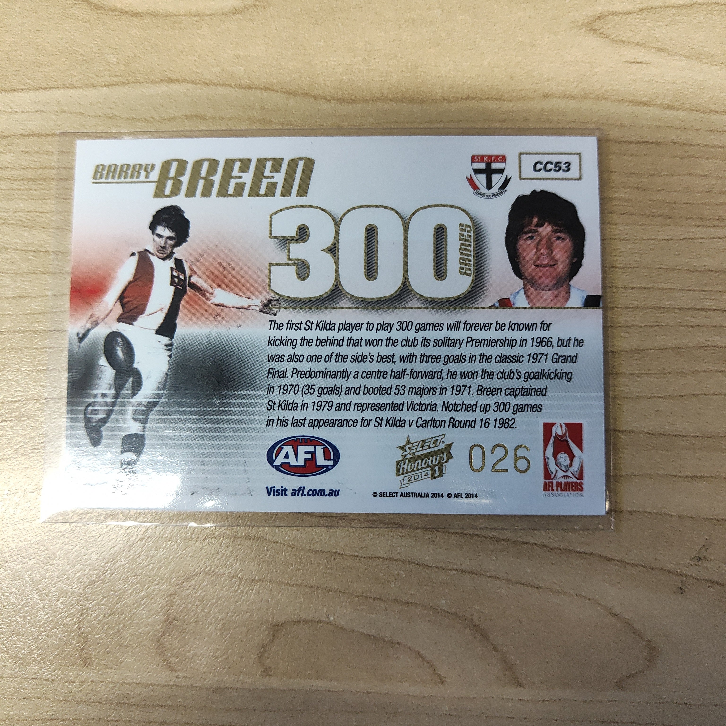 2014 Select Honours 1 300 Game Case Card Barry Breen St Kilda - Image 2