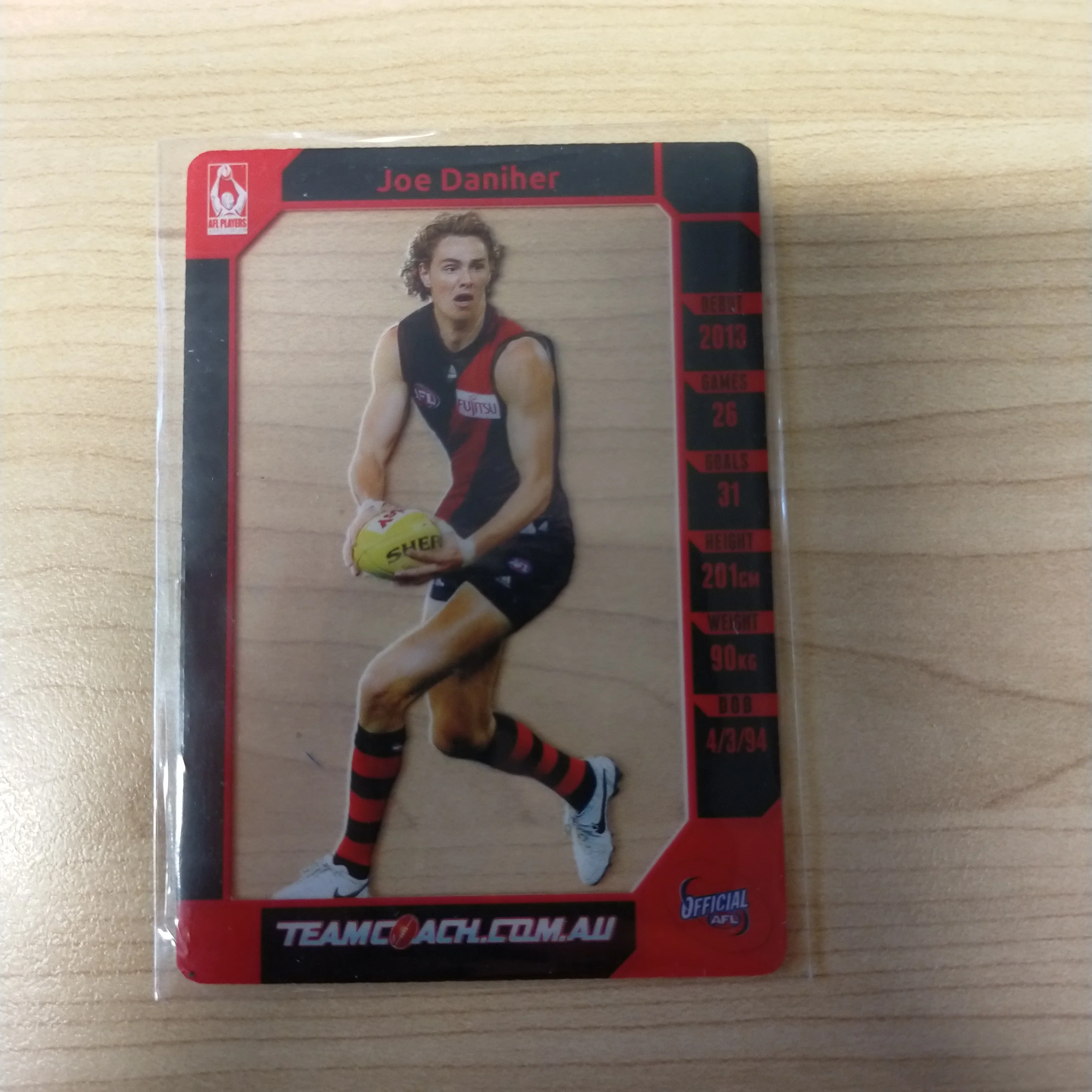 2015 AFL Teamcoach Acetate Prize Card Joe Daniher Essendon - Image 2
