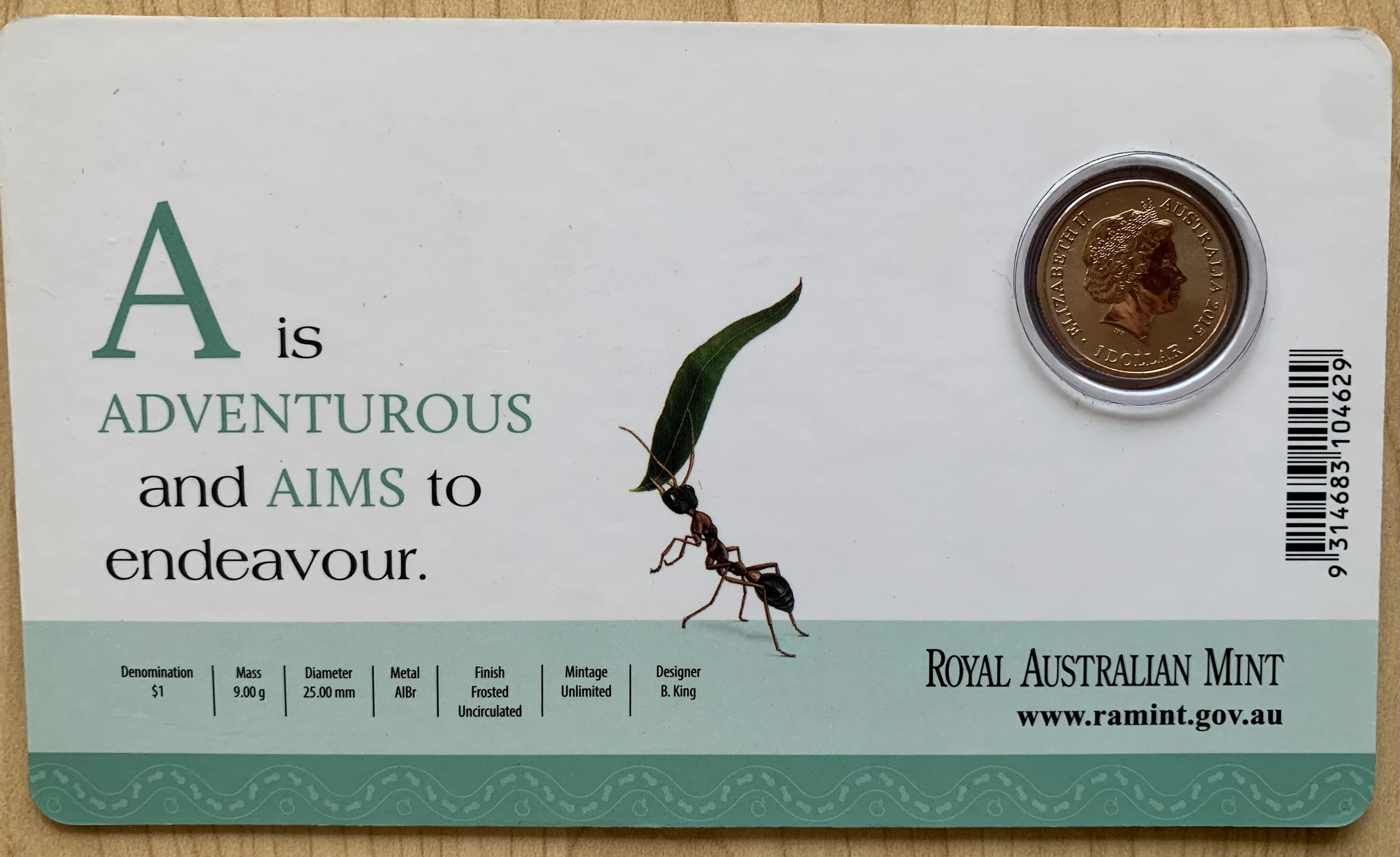 2015 Aussie Alphabet Coloured $1 coins "A" Ant - Image 2