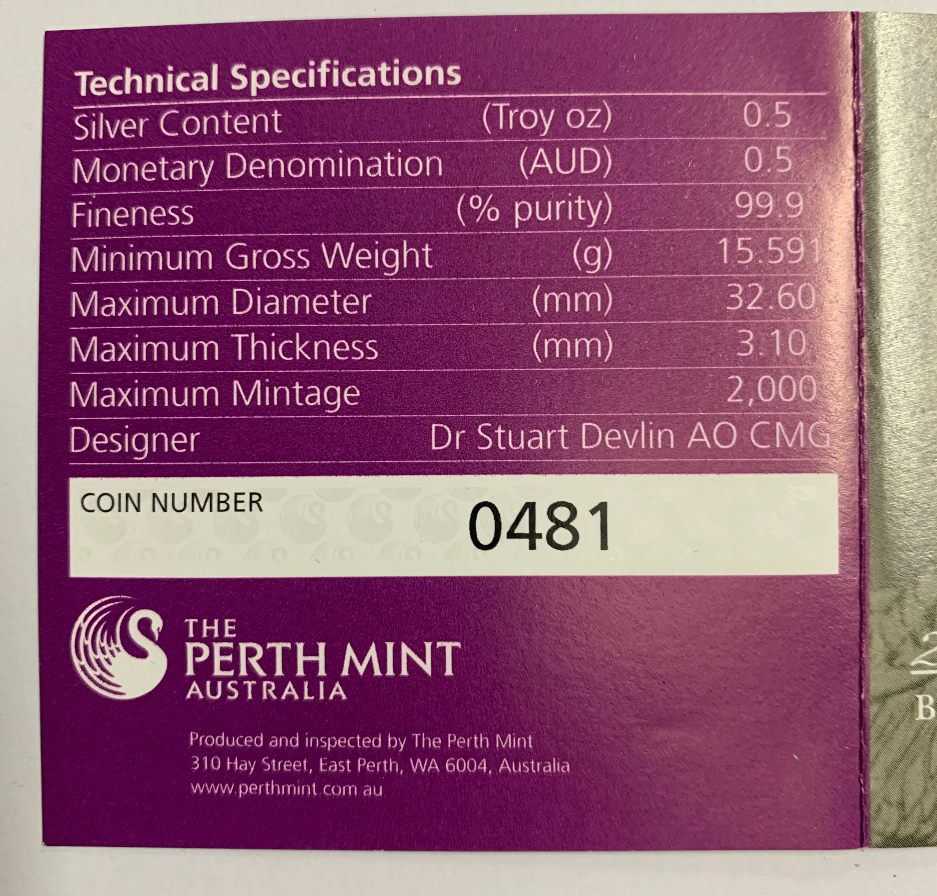 Australia 2015 Perth Mint 50 cents 50c The 25th Anniversary Australian Kookaburra 1/2oz .999 Proof Silver Coin - Image 3