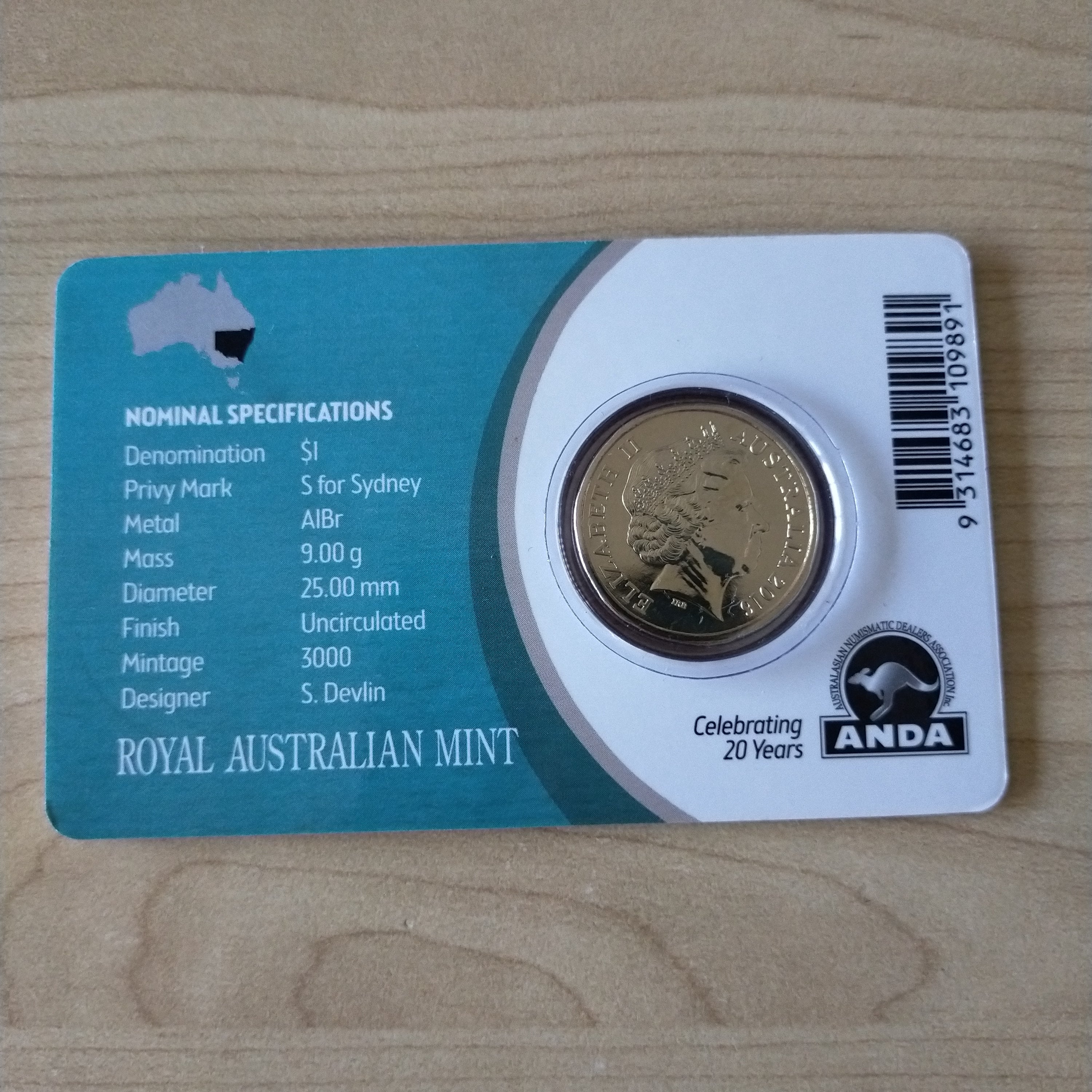 Australia 2016 Royal Australian Mint ANDA $1 Mob of Roos Uncirculated "S" Privy Mark Carded Coin - Image 2
