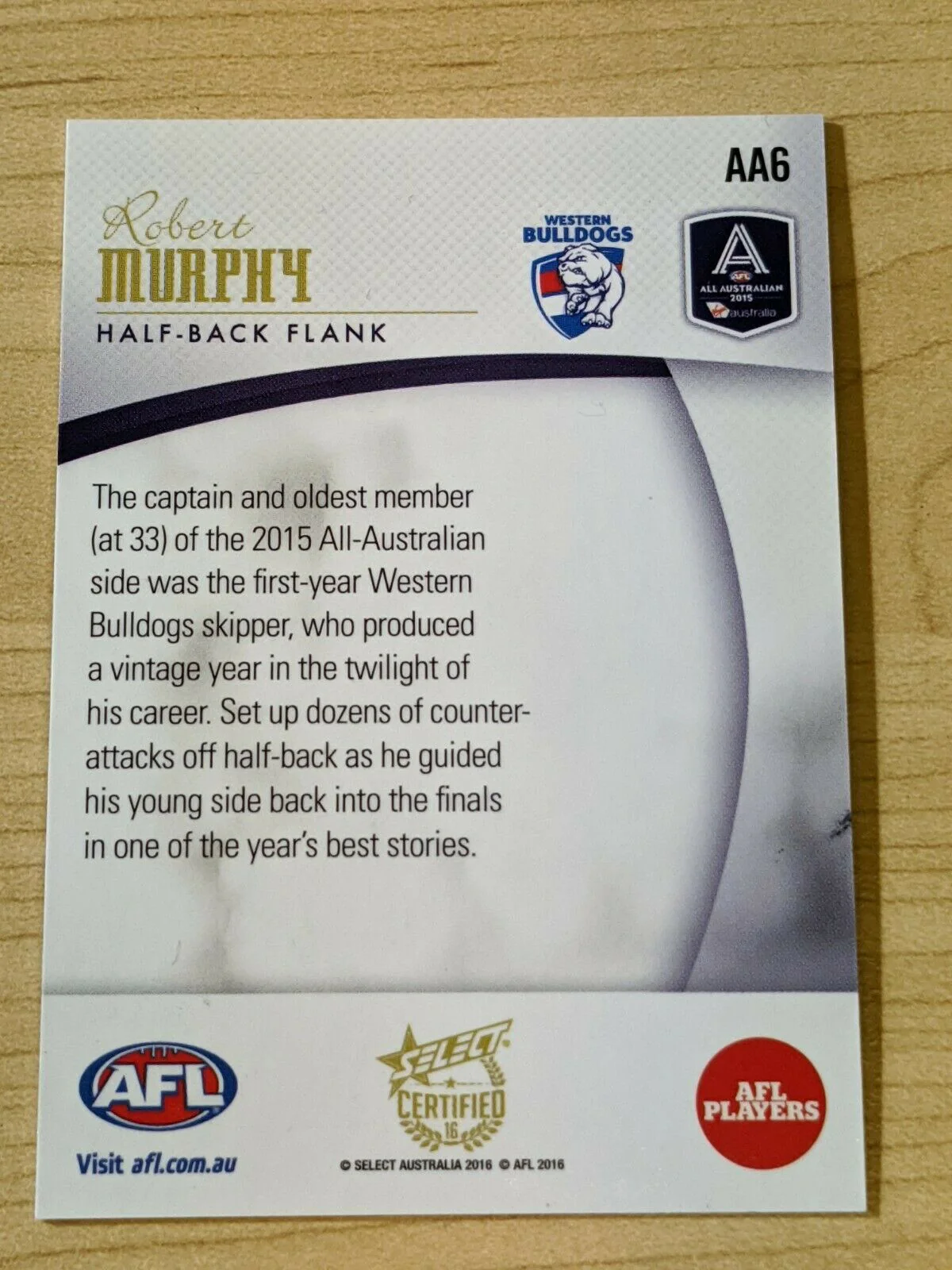 2016 Select Certified All Australian Robert Murphy Hand Signed Card Bulldogs - Image 3