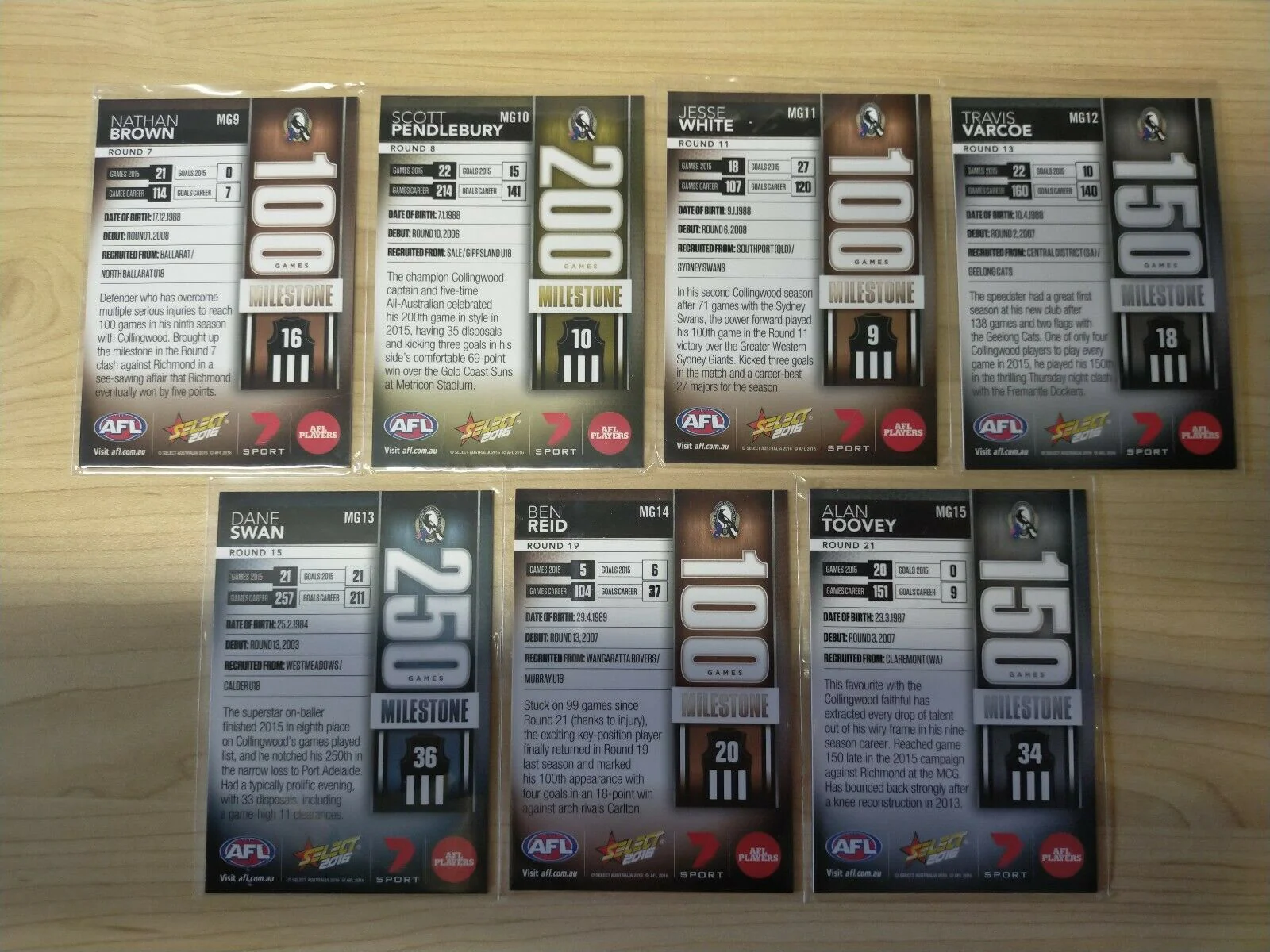 2016 Select Milestones Collingwood Team Set Of 7 Cards - Image 2