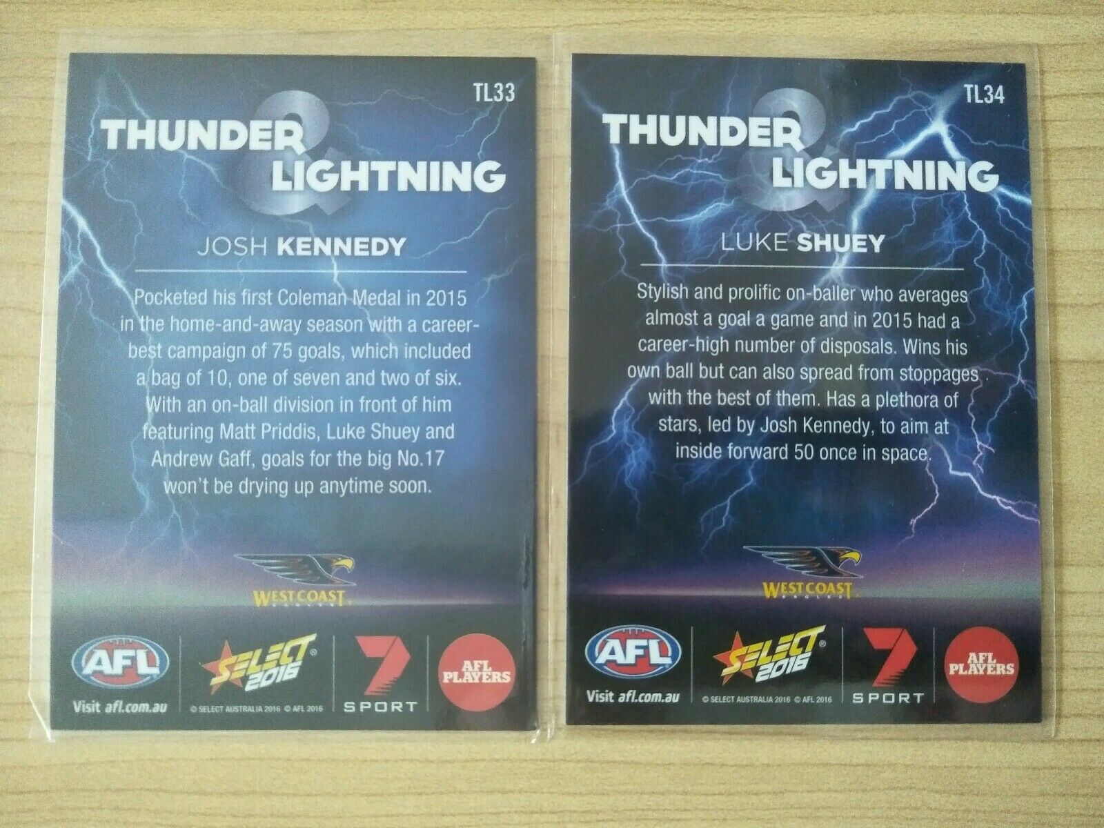 2016 Select Thunder & Lightning Cards Set Josh Kennedy & Luke Shuey West Coast - Image 2