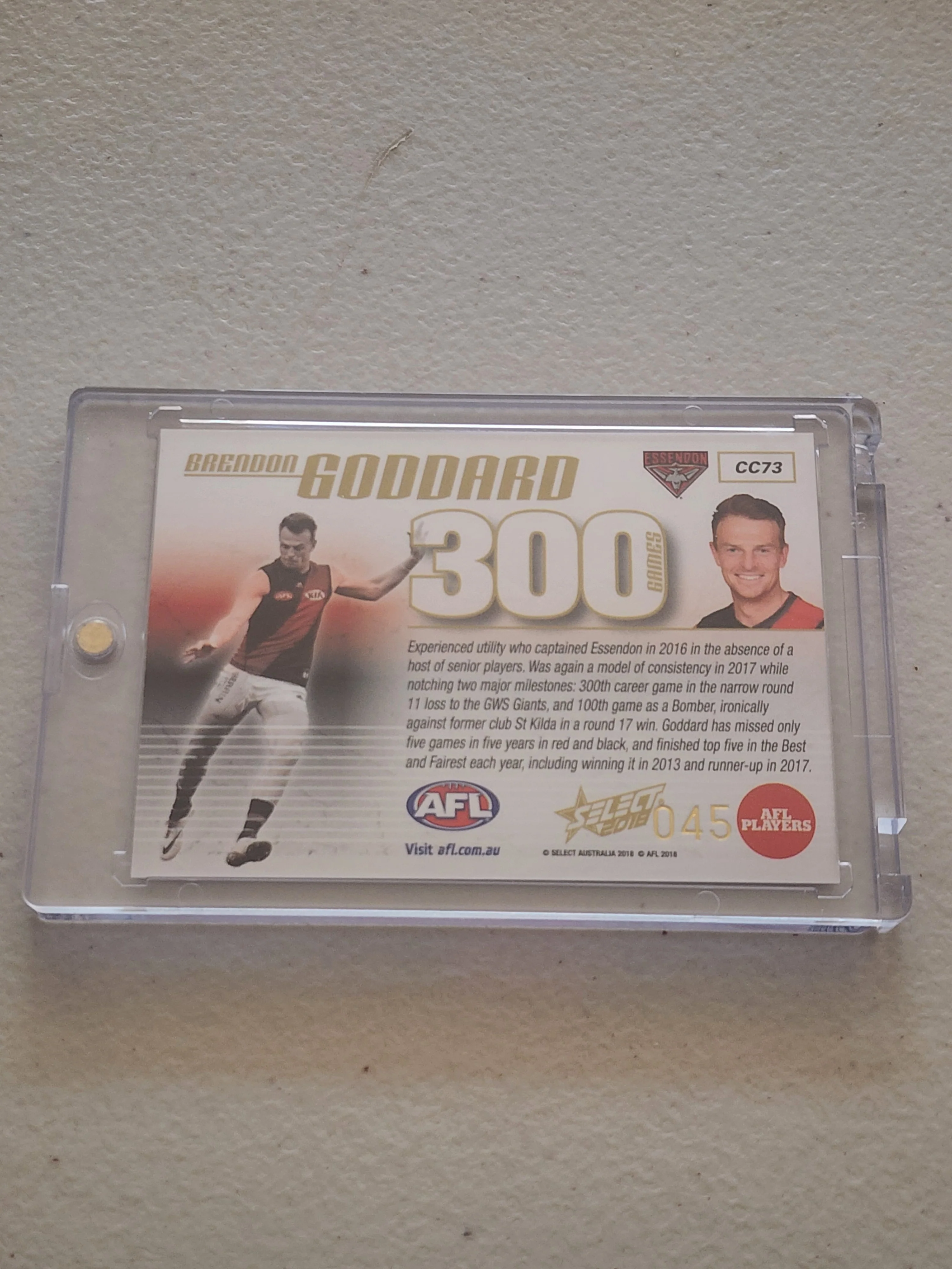 2018 AFL Select 300 games Brendan Goddard Essendon #45 CC73 - Image 2