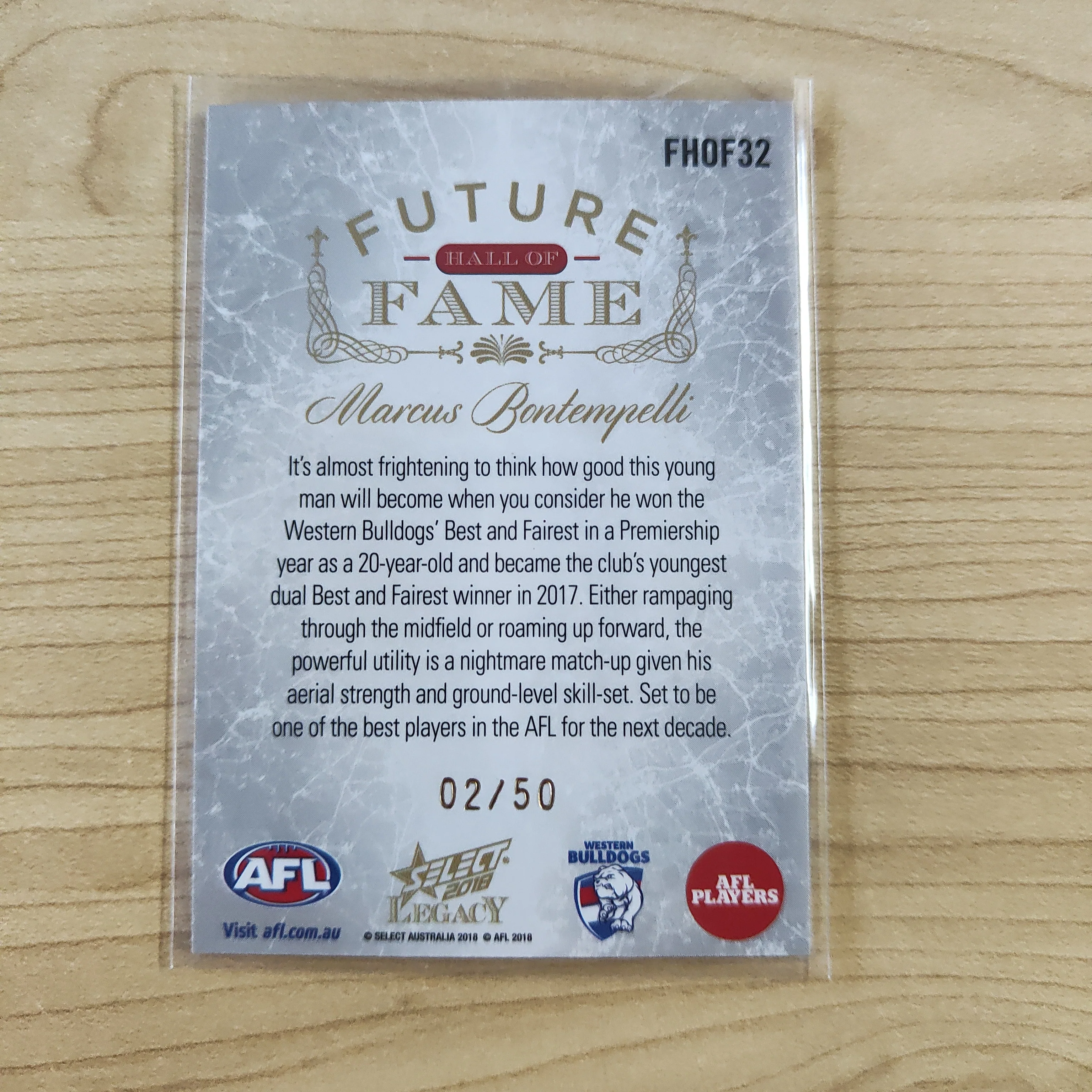 2018 Select Legacy Future Hall of Fame Marcus Bontempelli Western Bulldogs LOW NUMBER No.02/50 - Image 2