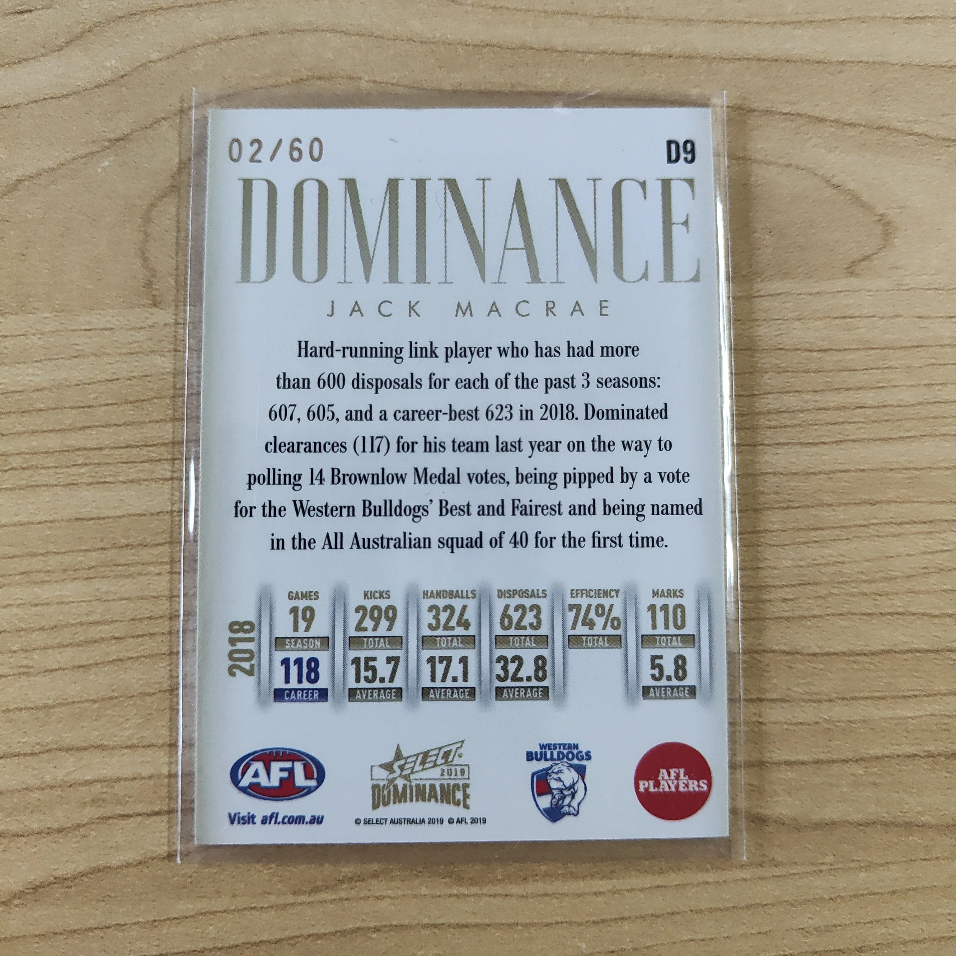 2019 Select Dominance Jack Macrae Western Bulldogs LOW NUMBER No.02/60 - Image 2